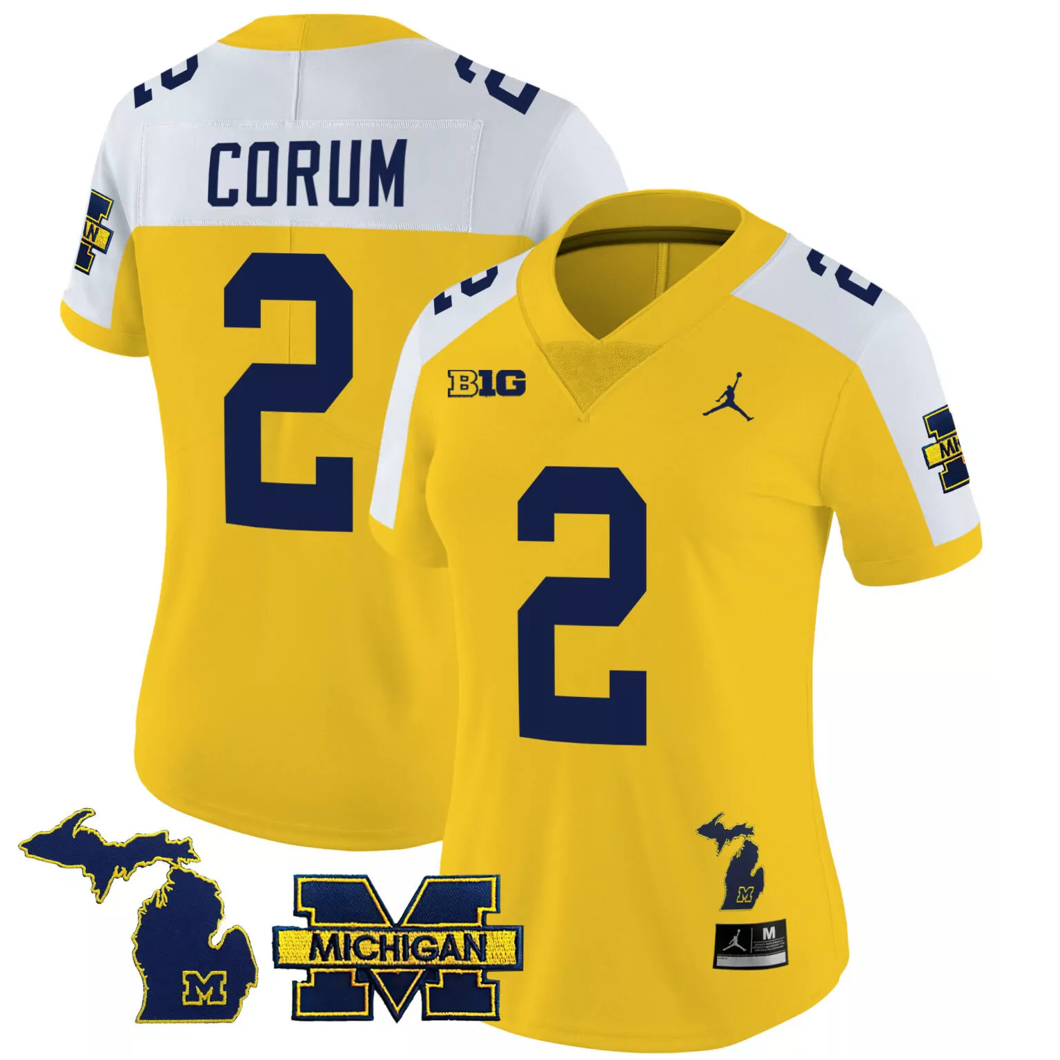 Corum 2 Michigan Wolverines Jersey Yellow Football Big Men White Navy Alternate v3