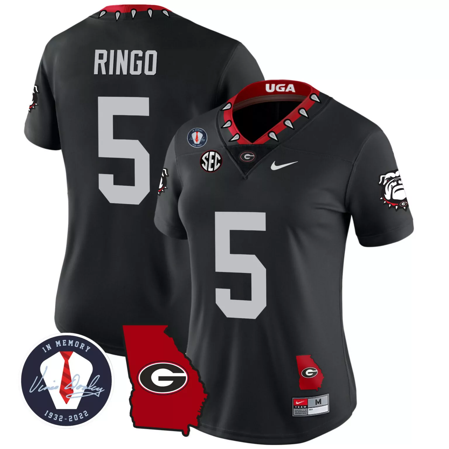 Kelee Ringo 5 Georgia Bulldogs Jersey Black Memory 1932-2022 Men Red White All Stitched