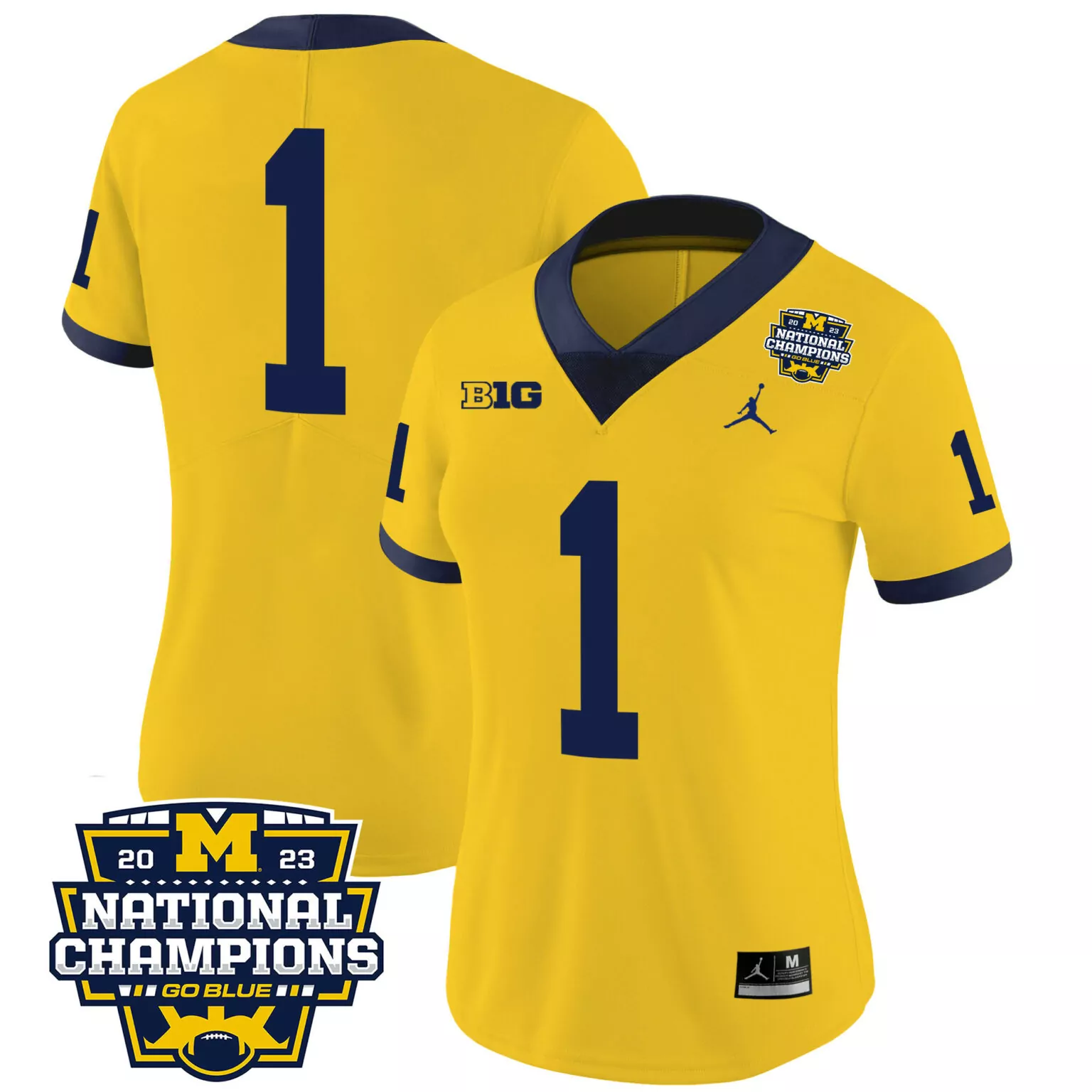 National Champions 1 Jersey Yellow Michigan Wolverines Big 2023 Men Navy Blue v4