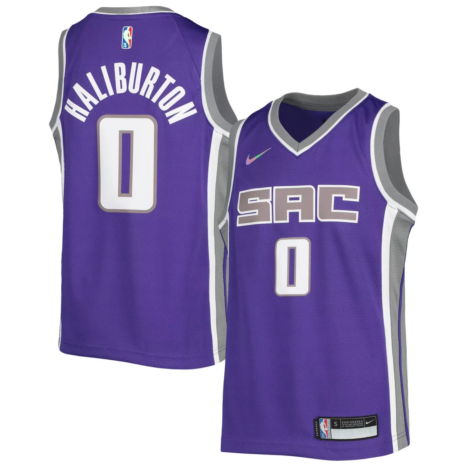 Tyrese Haliburton Jersey Purple Sacramento Kings 75th Anniversary Men Gray White