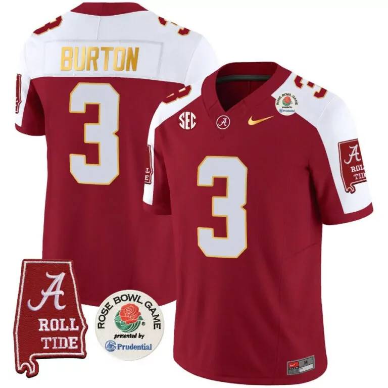 Jermaine Burton 3 Alabama Jersey Crimson Rose Bowl Game Men White Gold Alternate