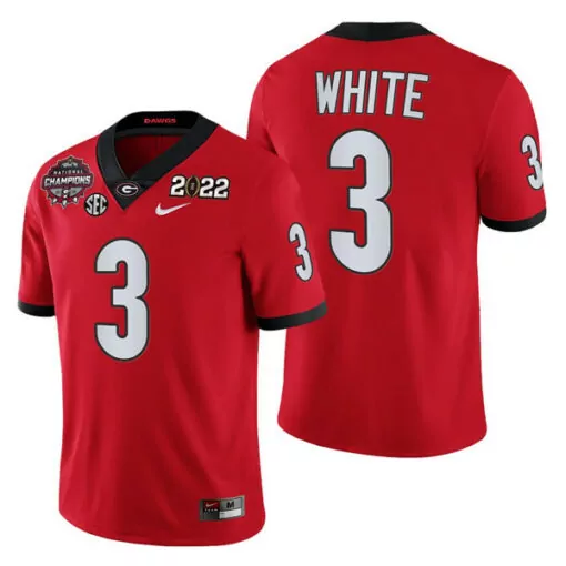 White 3 Georgia Bulldogs Jersey Red National Champions 2022 Men Black Stitched