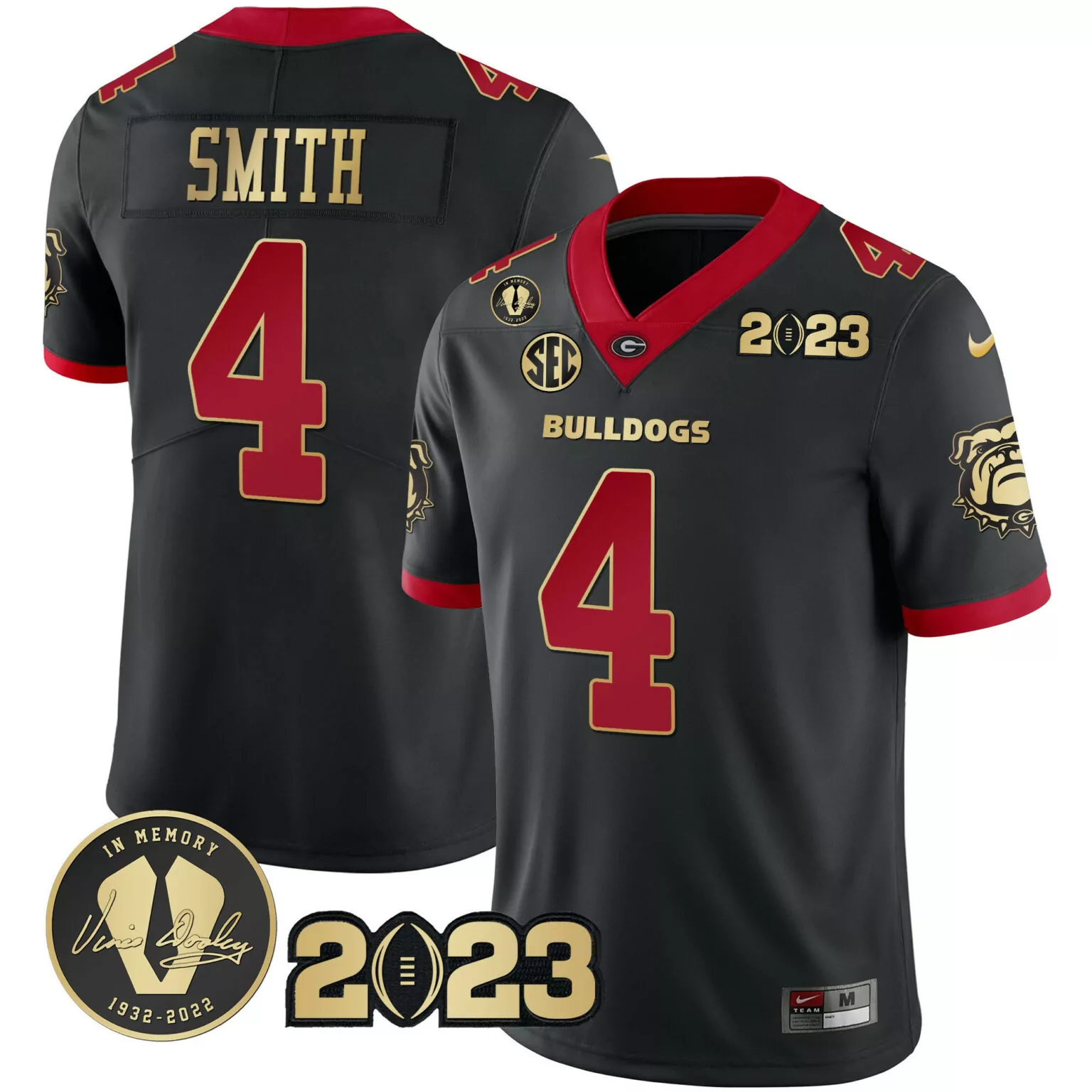Nolan Smith 4 Georgia Bulldogs Jersey Black In Memory Of Vince Dooley Memorial 2023 Season