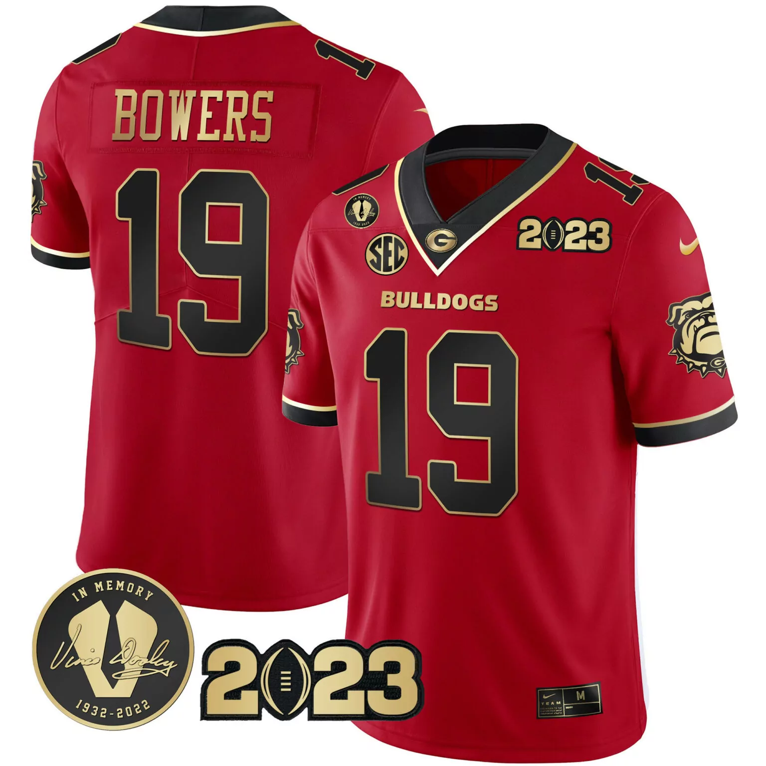 Brock Bowers 19 Georgia Bulldogs Jersey Red 2023 Memory Vince Dooley 1932-2022 Men