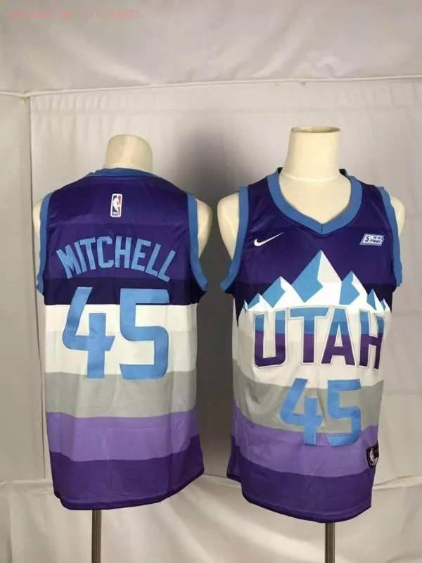 Donovan Mitchell 45 Utah Jazz Jersey Purple Fight Men Alternate Split Design Light Blue