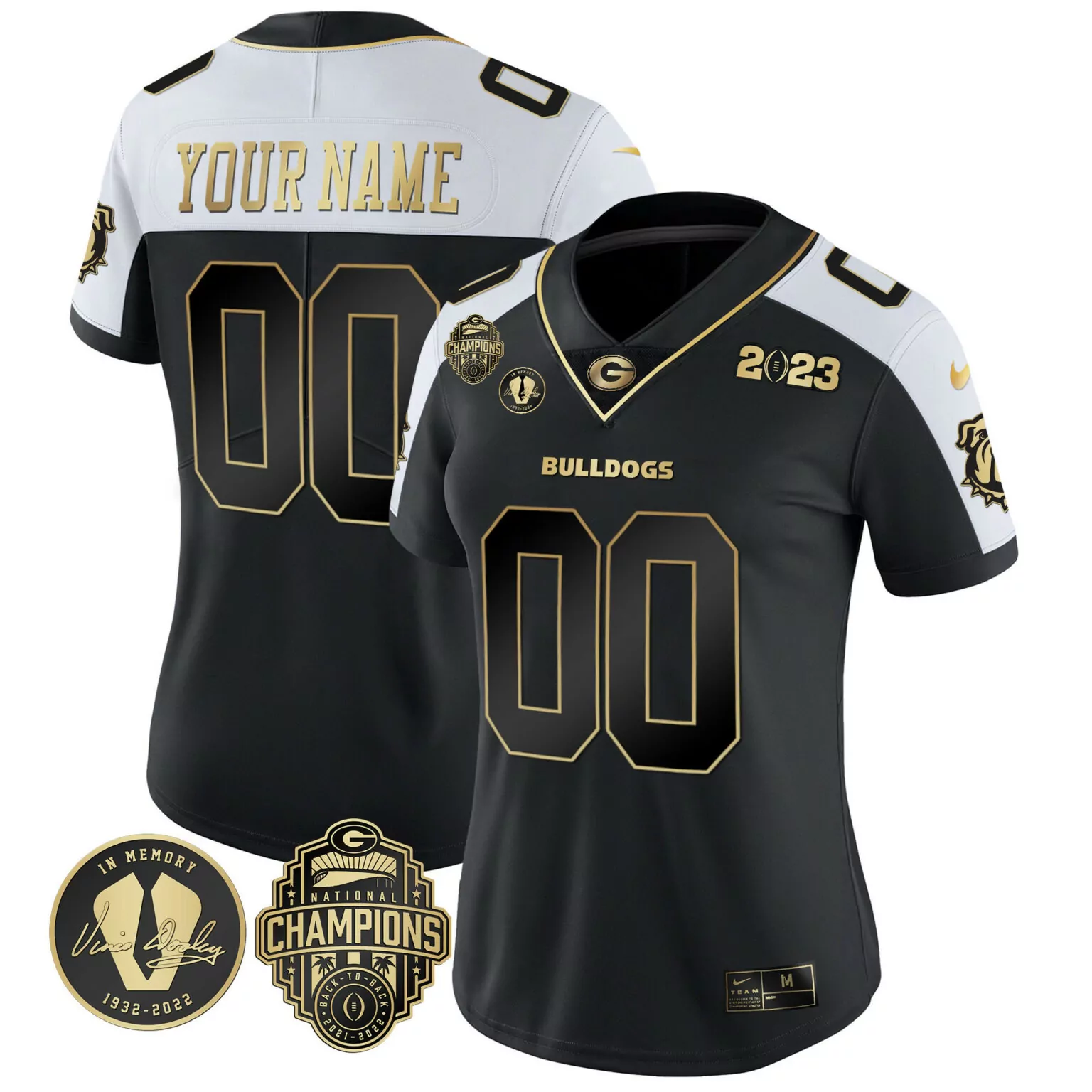 Custom Bulldogs Jersey Black Champions Vince Dooley Memorial National Back-to-back 2021-2022 2023