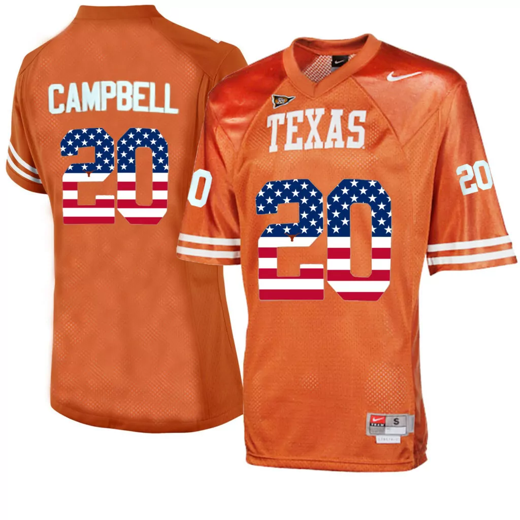 Earl Campbell 20 Texas Jersey Orange Men White Throwback