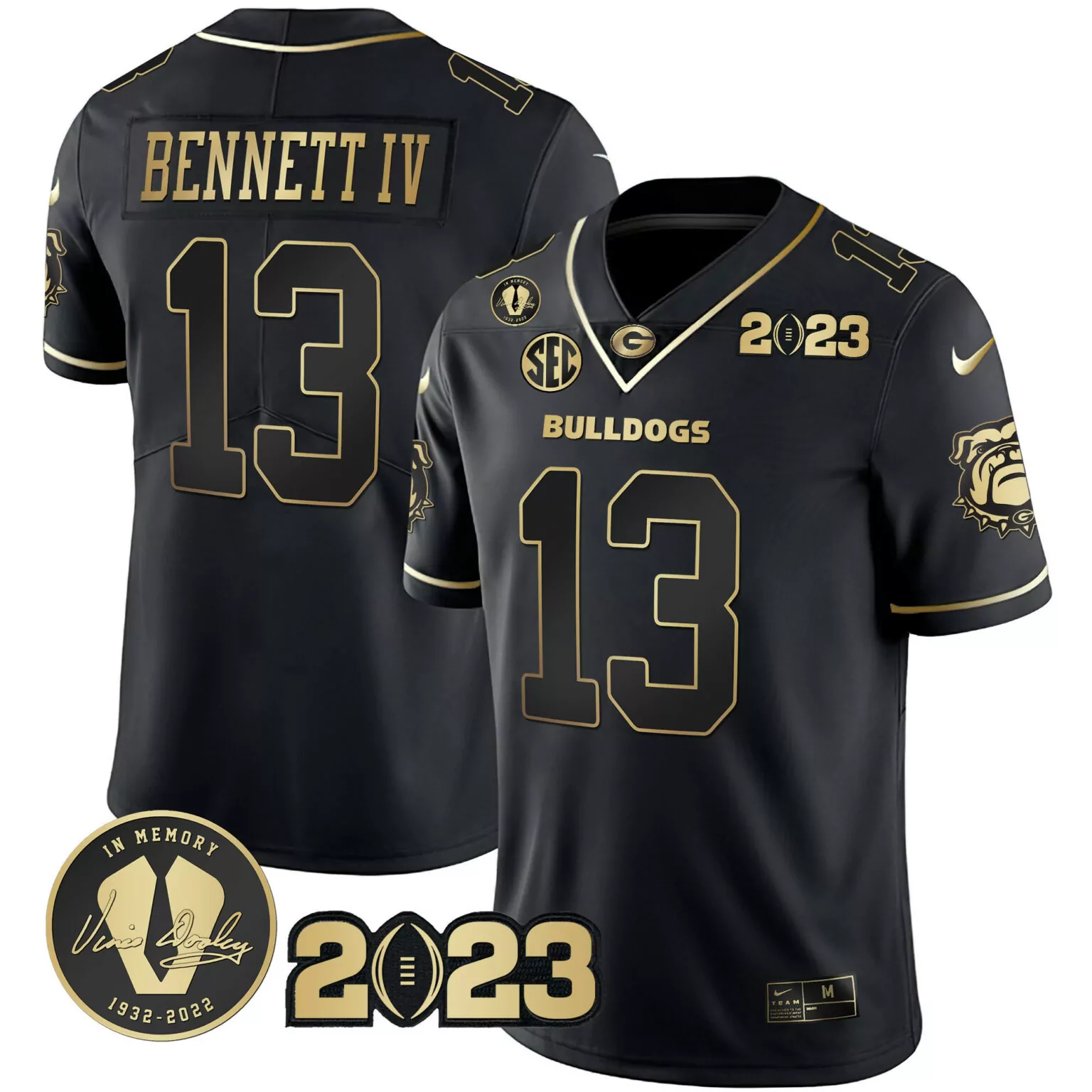 Stetson Bennett 13 Jersey Black In Memory Vince Dooley Georgia Bulldogs 1932-2022 2023