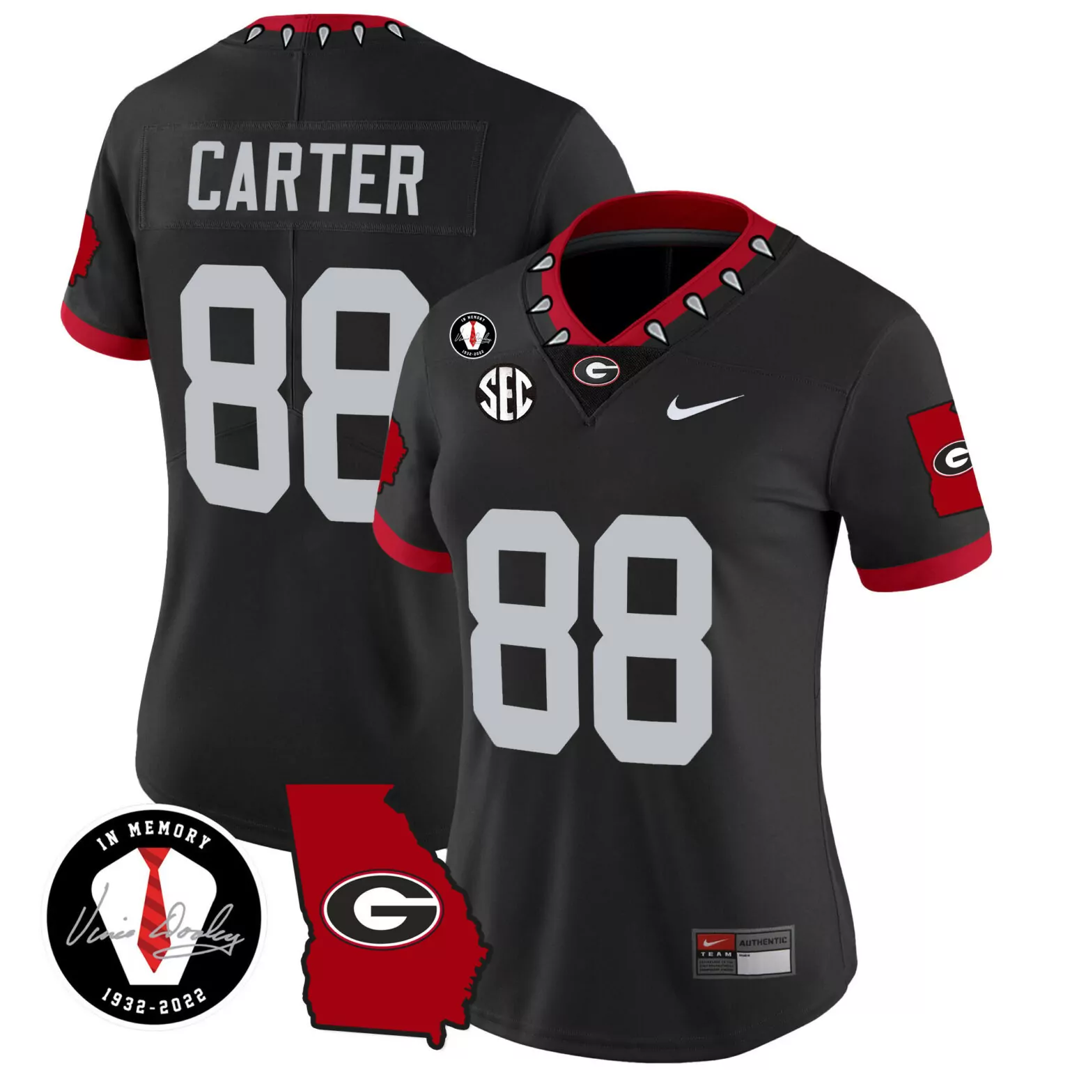 Jalen Carter 88 Georgia Bulldogs Jersey Black Vince Dooley Memorial Memory 1932-2022