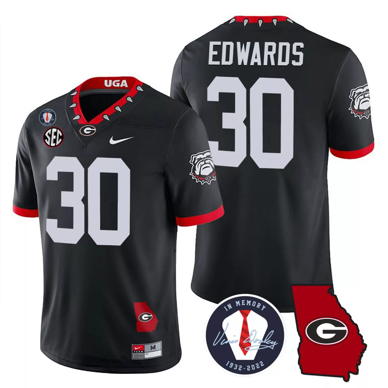 Daijun Edwards 30 Uga Jersey Black Memory Vinnie Dooley 1932-2022 Men Red White All
