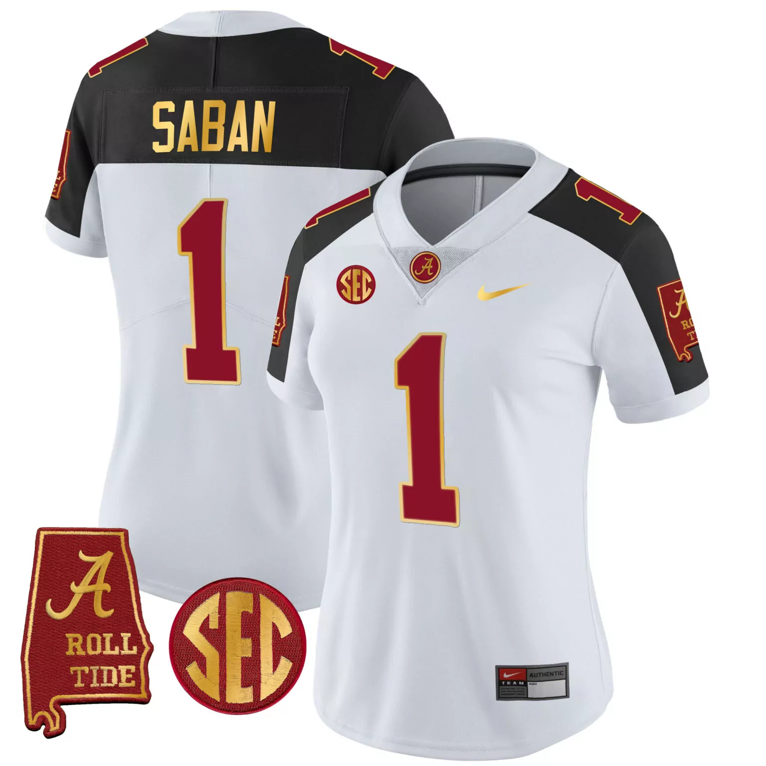Nick Saban 1 Alabama Jersey White Roll Tide Men Black Crimson All Stitched