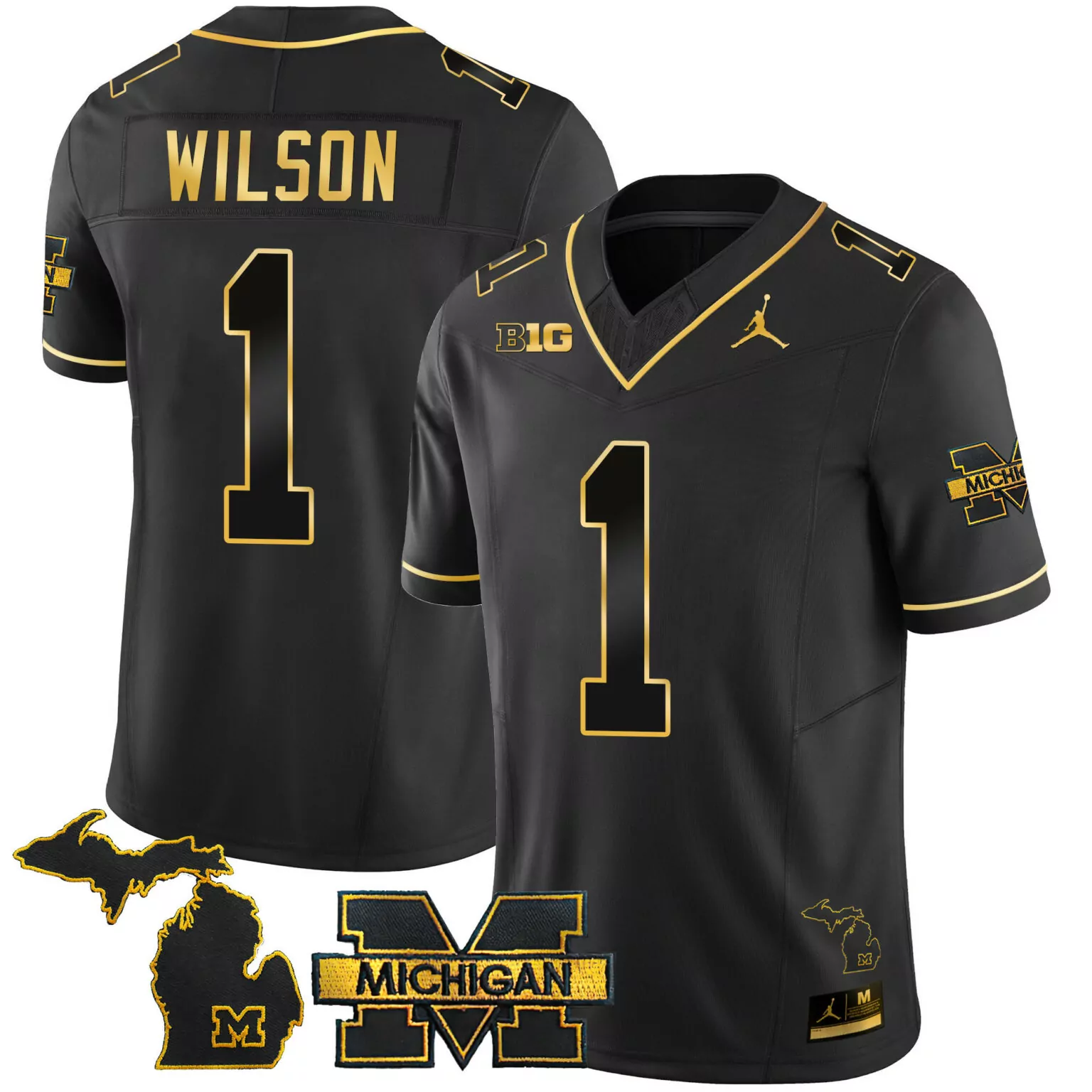 Roman Wilson 1 Jersey Black Jumpman Michigan Wolverines Men Gold Vapor All Stitched