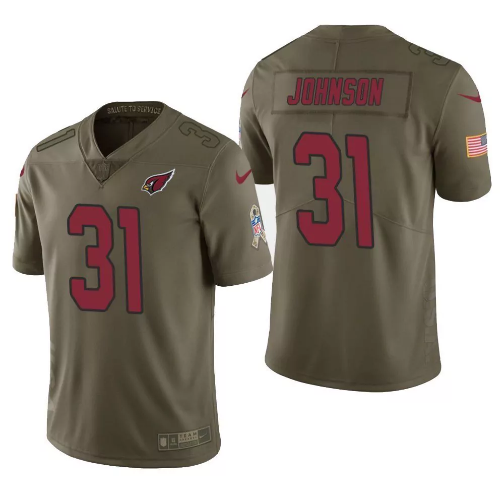 Will Johnson 31 Arizona Cardinals Jersey Olive Salute To Service Us Flag Men Alternate