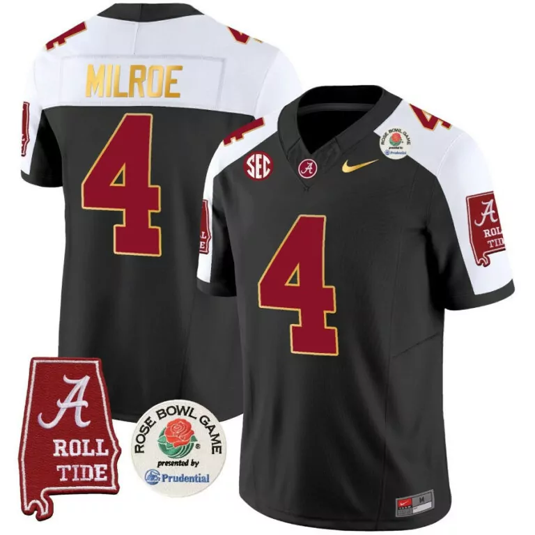 Jalen Milroe 4 Alabama Jersey Black Rose Bowl Game Men White Crimson Red Alternate