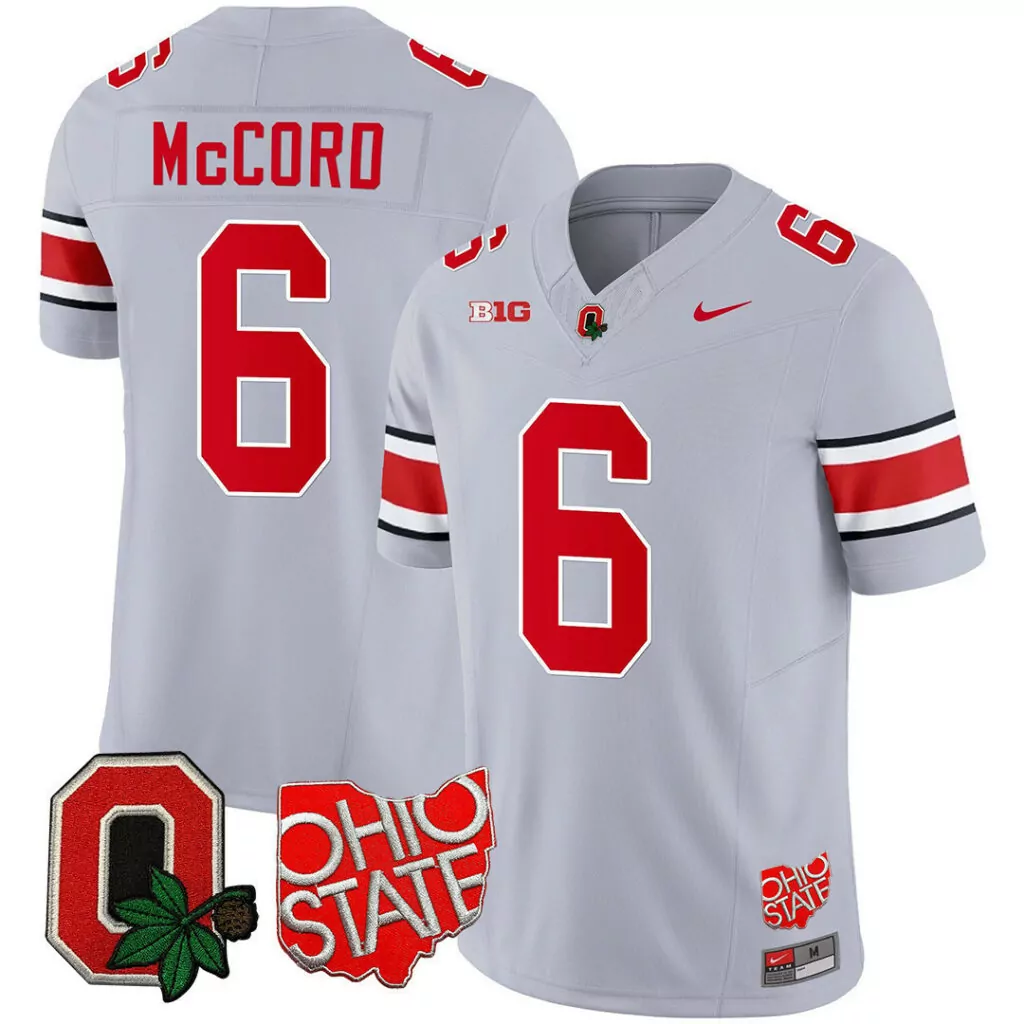 Kyle Mccord 6 Ohio State Jersey Gray Leaf Map Shape Men Red White Black All Stitched