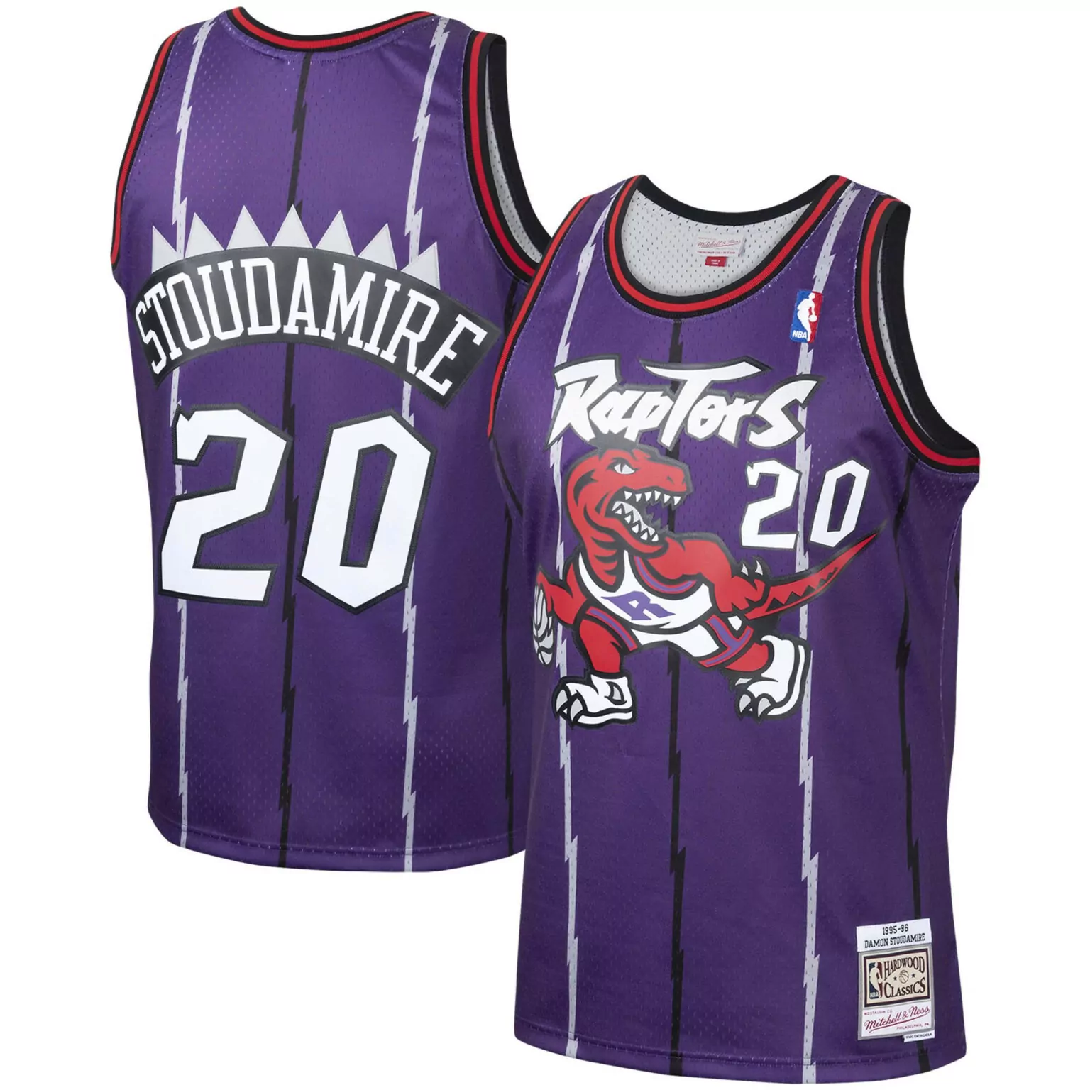 Damon Stoudamire 20 Raptors Jersey Purple 1995-96 Hardwood Classics Men White Red