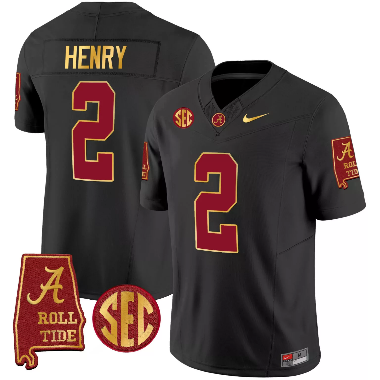 Derrick Henry 2 Jersey Black Alabama Crimson Tide State Outline Men Gold v3 All Stitched