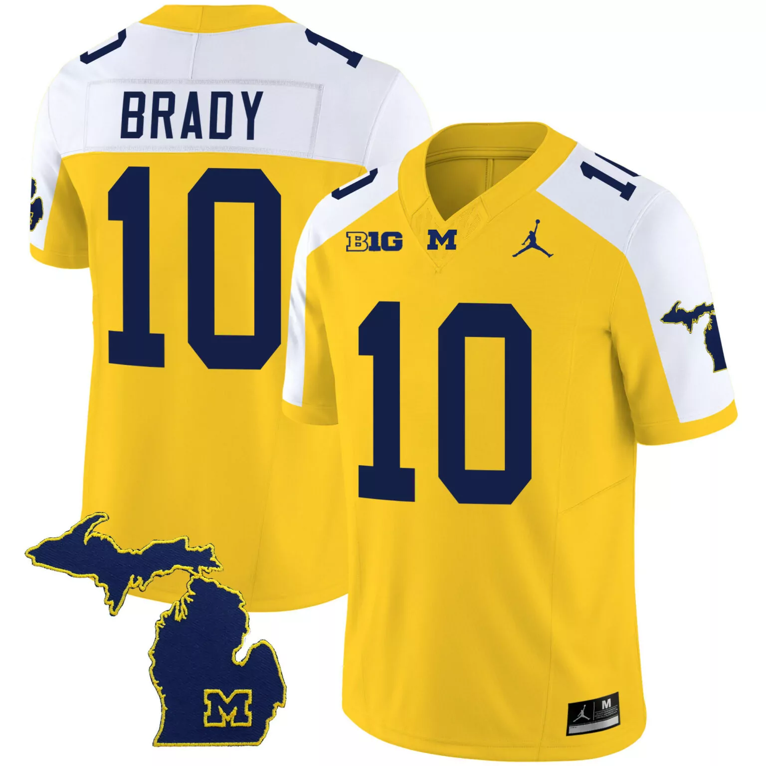Tom Brady 10 Michigan Wolverines Jersey Yellow State Outline Block Men White Navy Blue