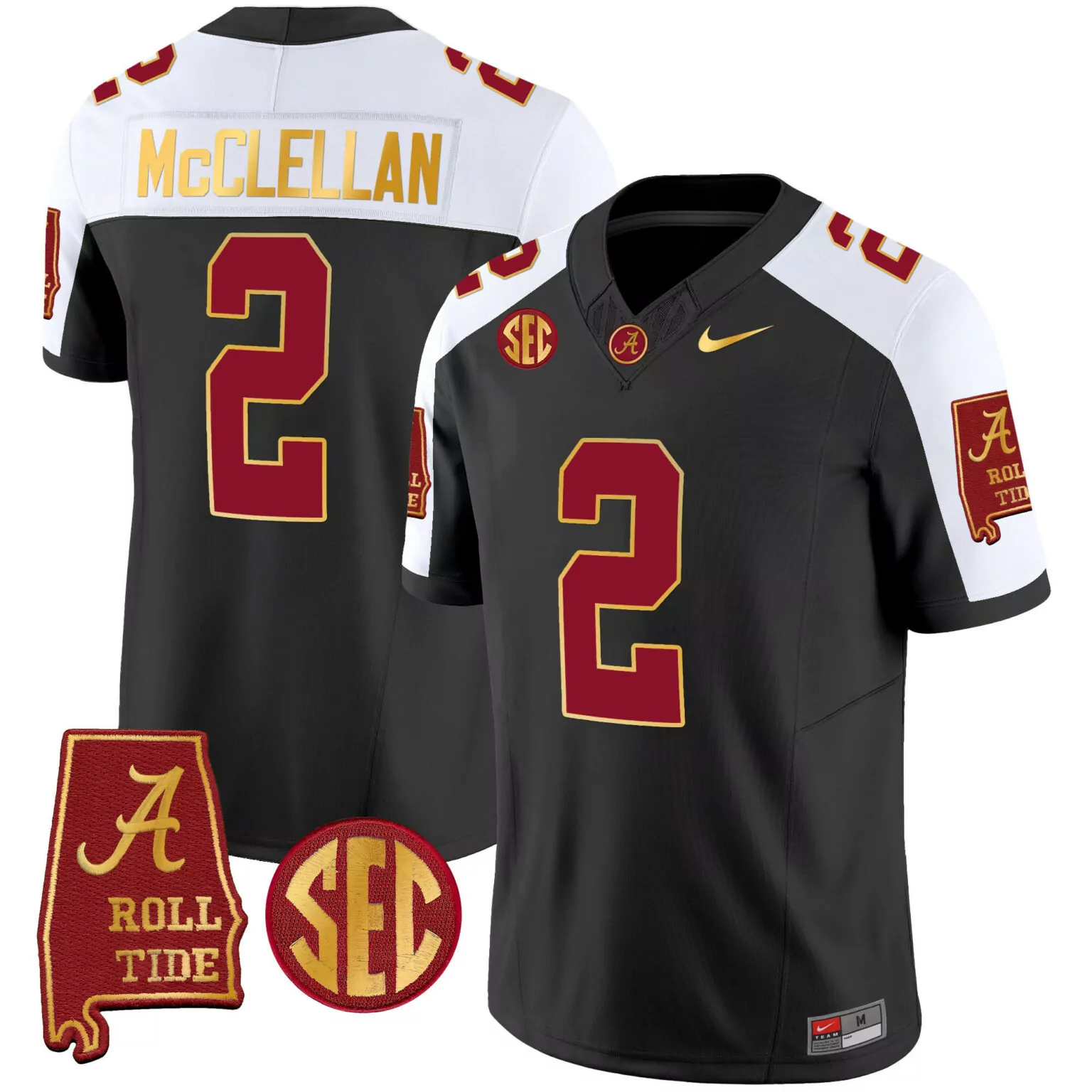 Jase Mcclellan 2 Jersey Black SEC Alabama Crimson Tide Roll 2023 Men White Gold Alternate