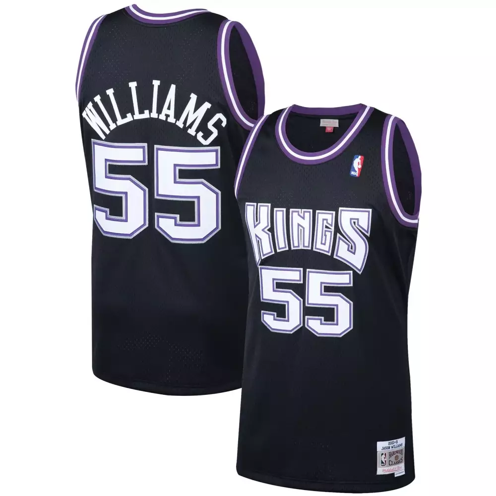 Jason Williams 55 Kings Jersey Black Men Purple White Hardwood Classics