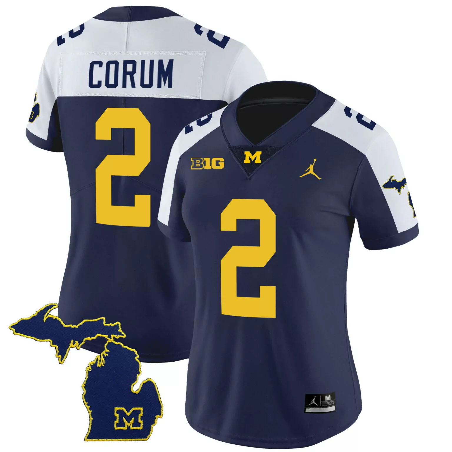 Corum 2 Michigan Wolverines Jersey Navy Football Big Ten State Outline Men Split Design