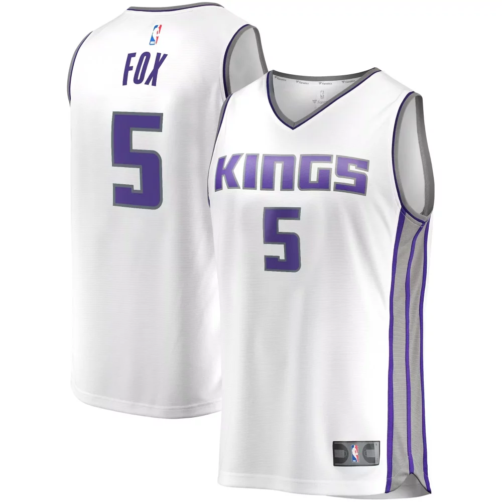 De'aaron Fox 5 Kings Jersey White Men Swingman Purple Grey