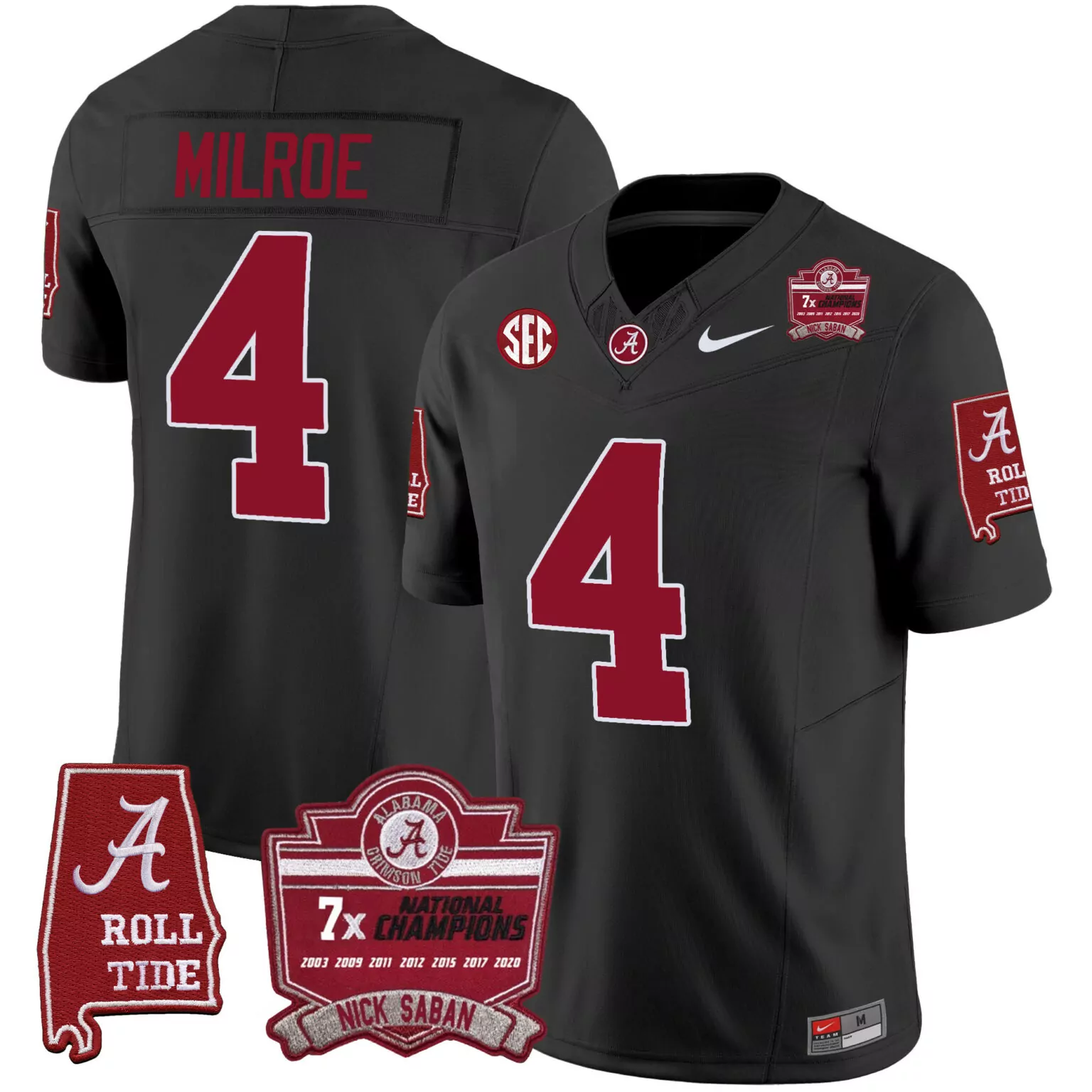Jalen Milroe 4 Jersey Black 7x National Champions Alabama Crimson Tide 'a' Roll Men