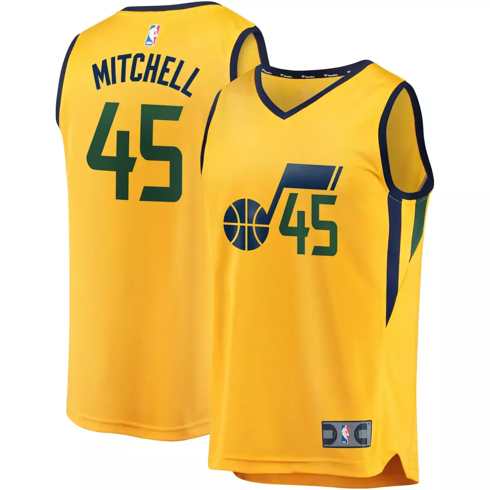 Donovan Mitchell 45 Utah Jazz Jersey Yellow Men Navy Blue Green