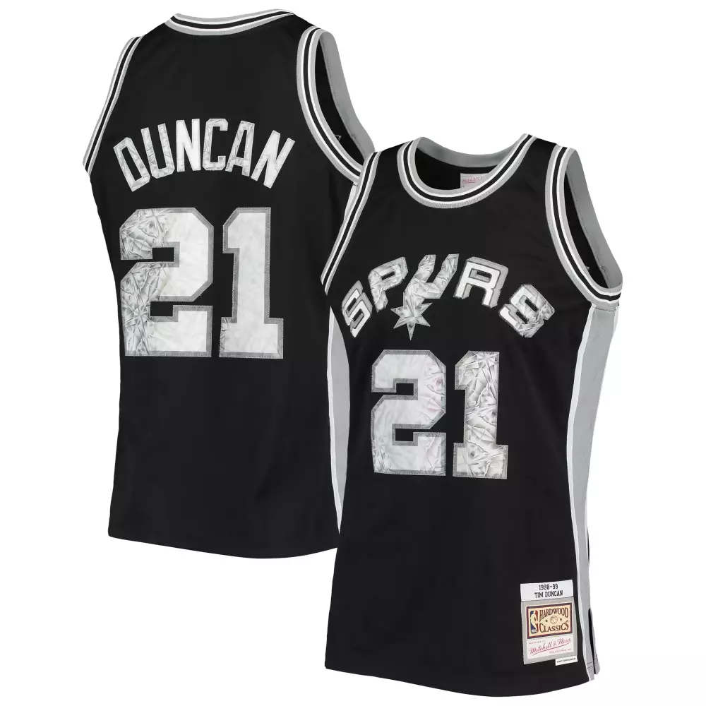 Tim Duncan 21 Spurs Jersey Black Men Split Design Silver White Hardwood Classics