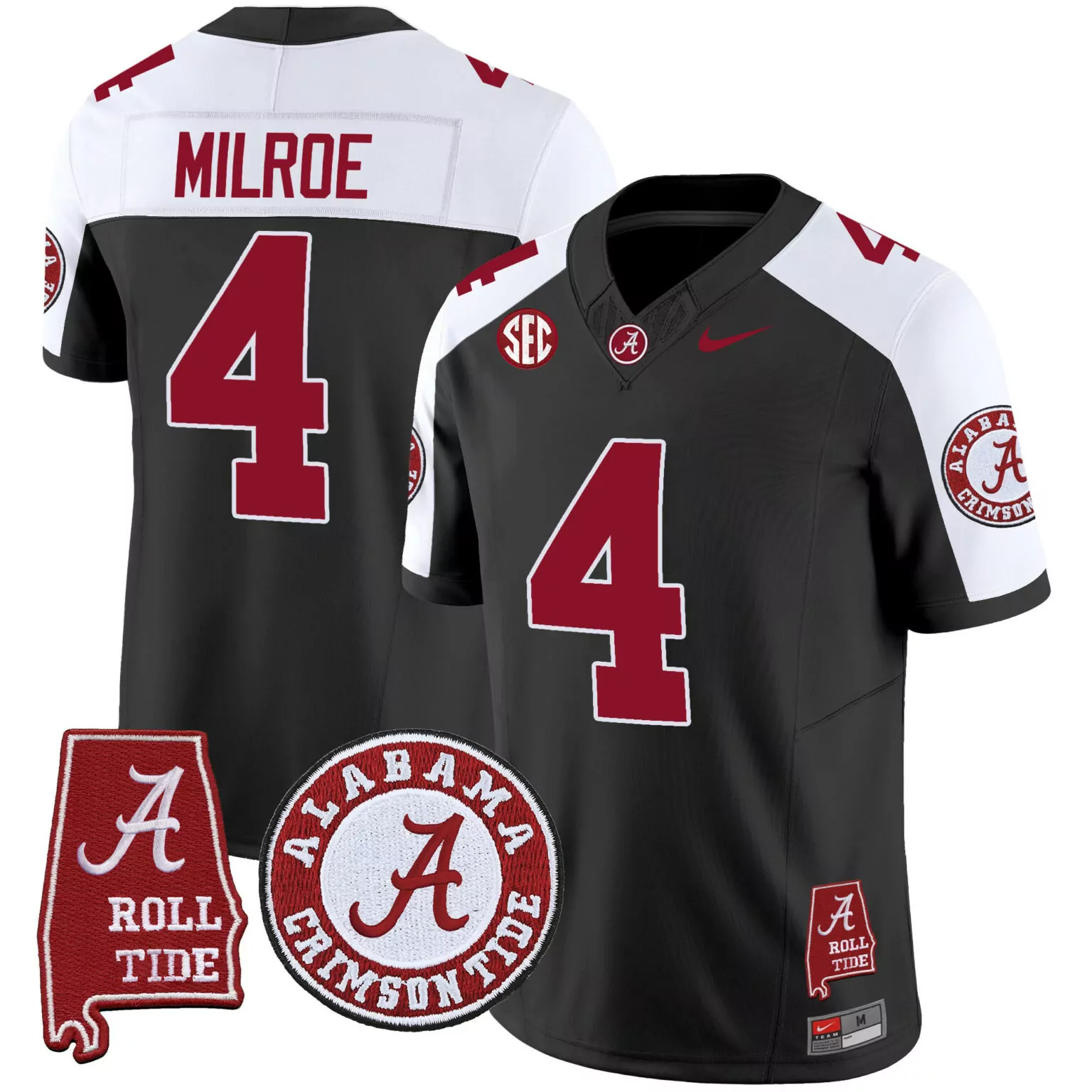 Jalen Milroe 4 Jersey Black Alabama Crimson Tide Roll Men White Alternate v4 All