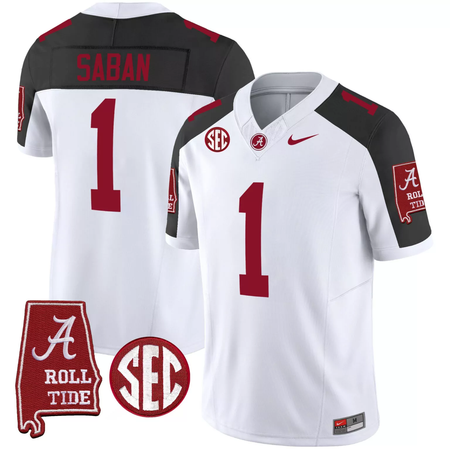 Nick Saban 1 Alabama Crimson Tide Jersey White Roll Men Black v5 All Stitched