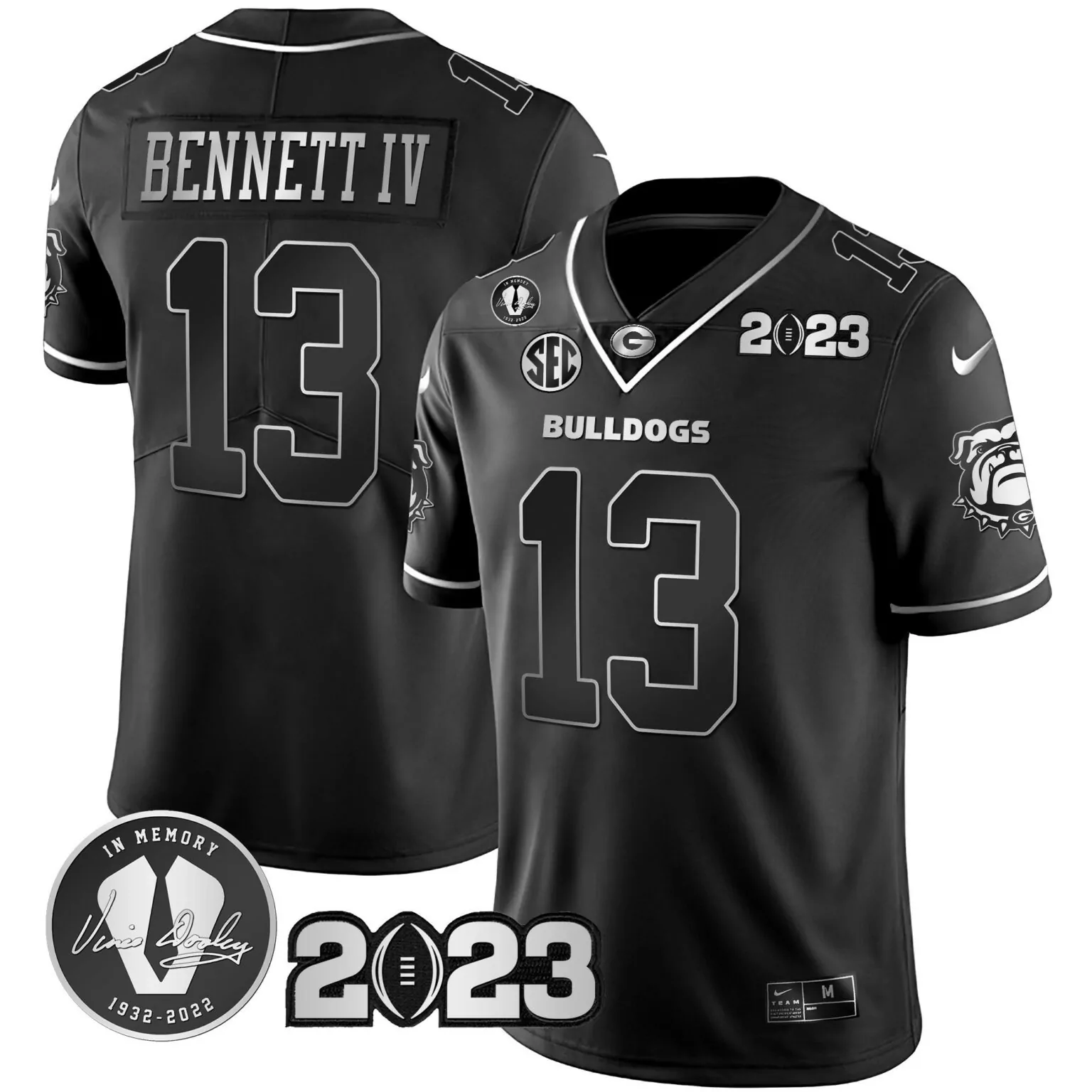 Stetson Bennett 13 Jersey Black Vince Dooley Memorial Georgia Bulldogs Men White