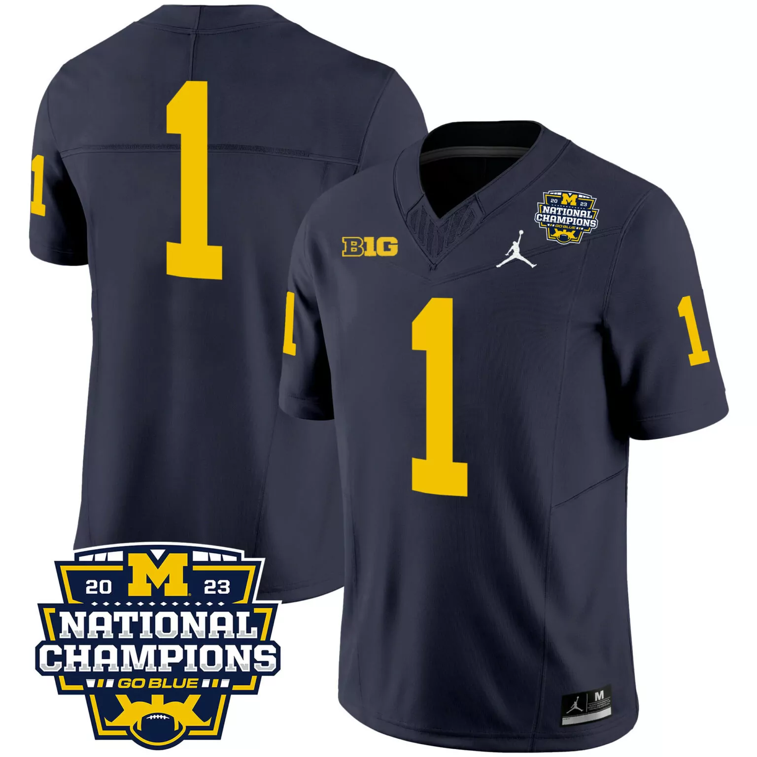 J.j. Mccarthy 1 Jersey Navy National Champions Michigan Wolverines 2023 Men Yellow