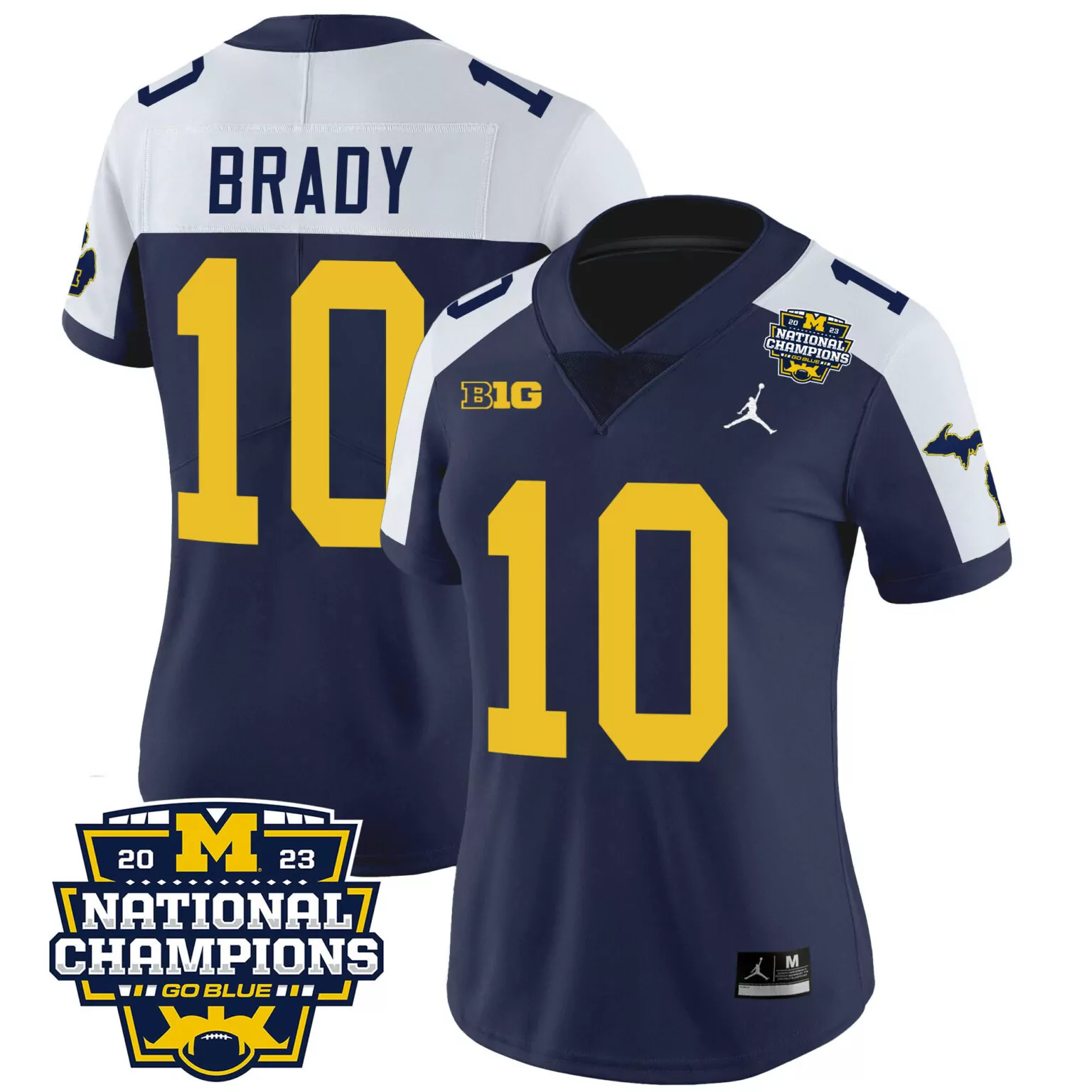 Tom Brady 10 Michigan Wolverines Jersey Navy Blue National Champions 2023 Women Yellow