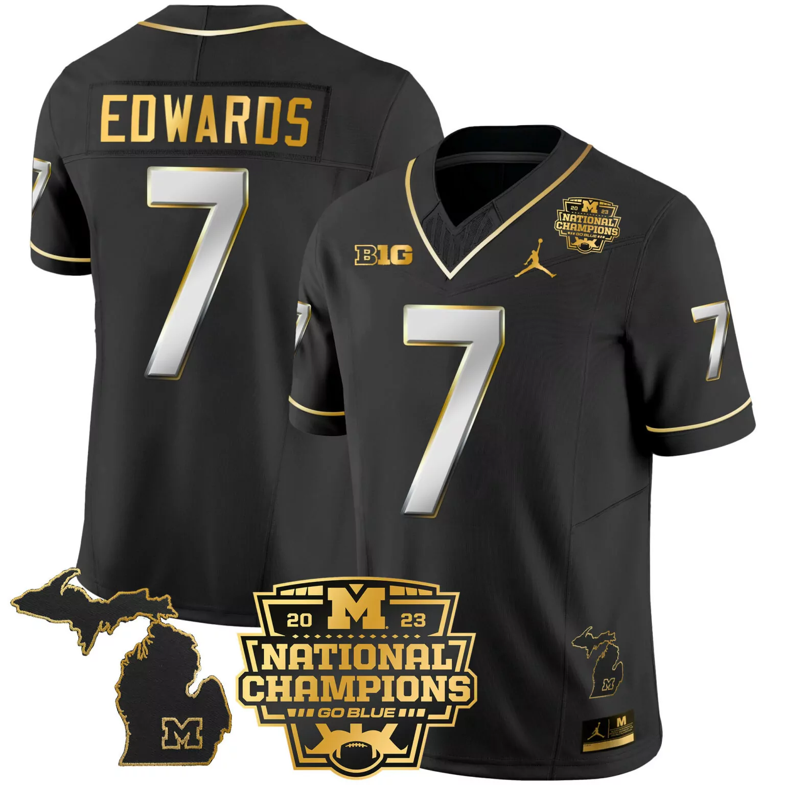 Donovan Edwards 7 Jersey Black National Champions Michigan Wolverines 2023 Jumpman