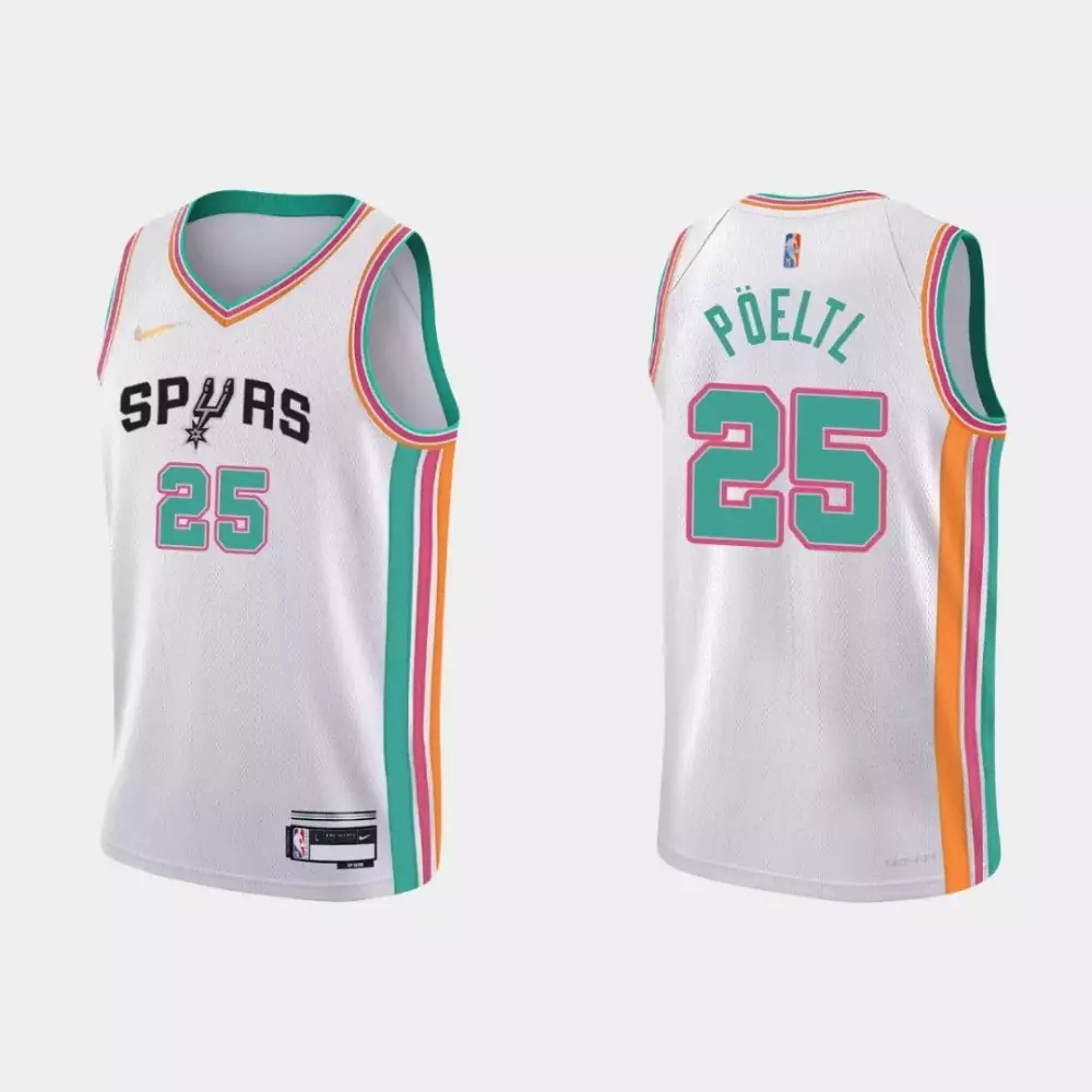 Jakob Poeltl 25 Spurs Jersey White Men Alternate Teal Pink Orange