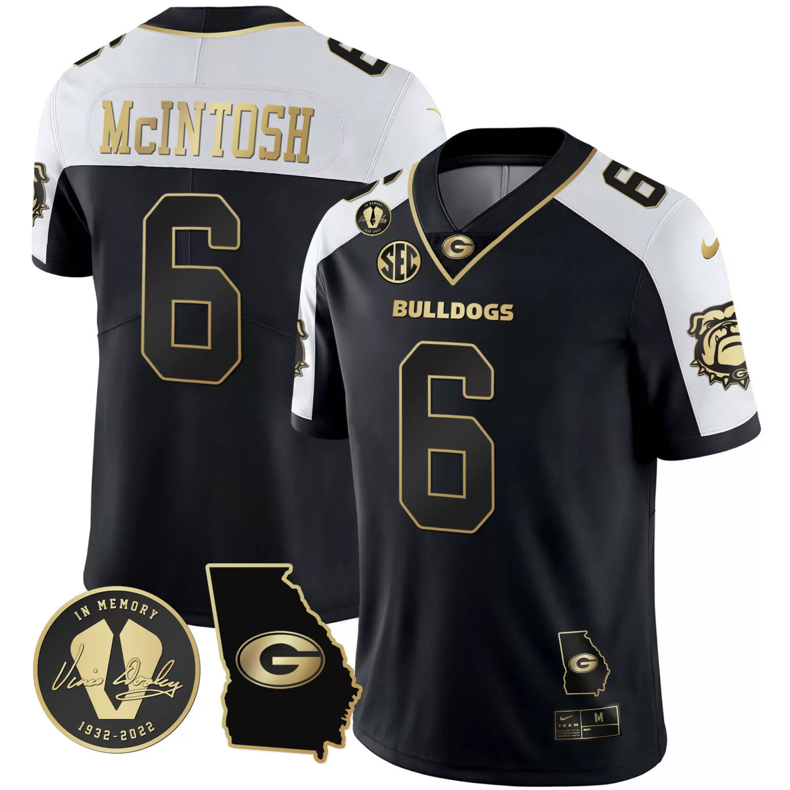Kenny Mcintosh 6 Georgia Bulldogs Jersey Black In Memory Vince Dooley Bulldog 1932-2022