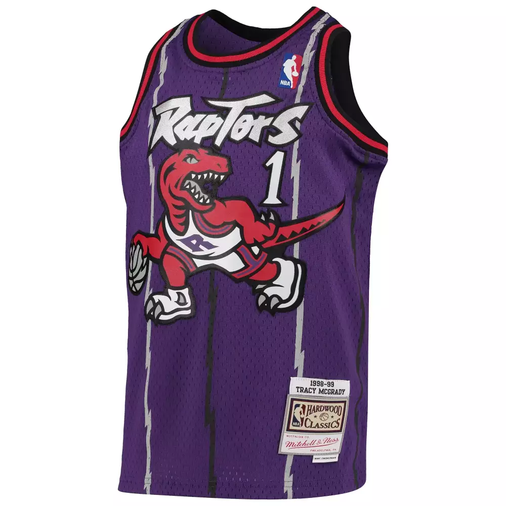 Tracy Mcgrady 1 Toronto Raptors Jersey Purple Hardwood Classics 1998 Men Red White