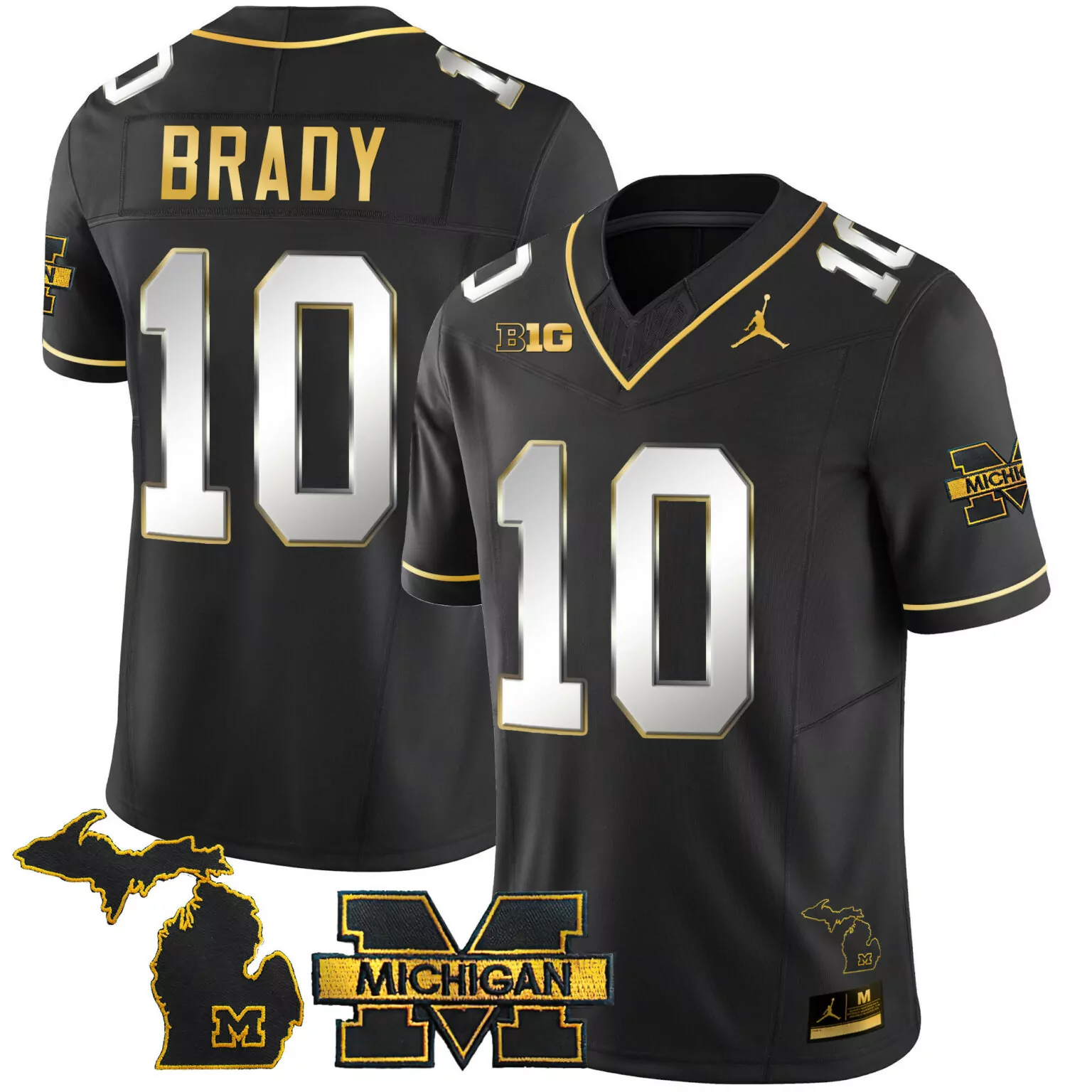 Tom Brady 10 Michigan Jersey Black Jordan Brand Wolverines Big Ten Men Gold White