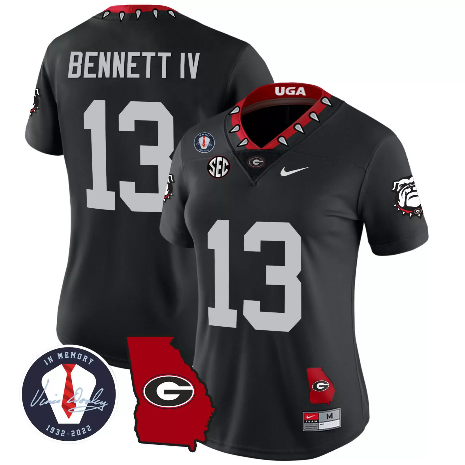 Stetson Bennett 13 Uga Jersey Black Memory Vince Dooley 1932-2022 Men White Red All