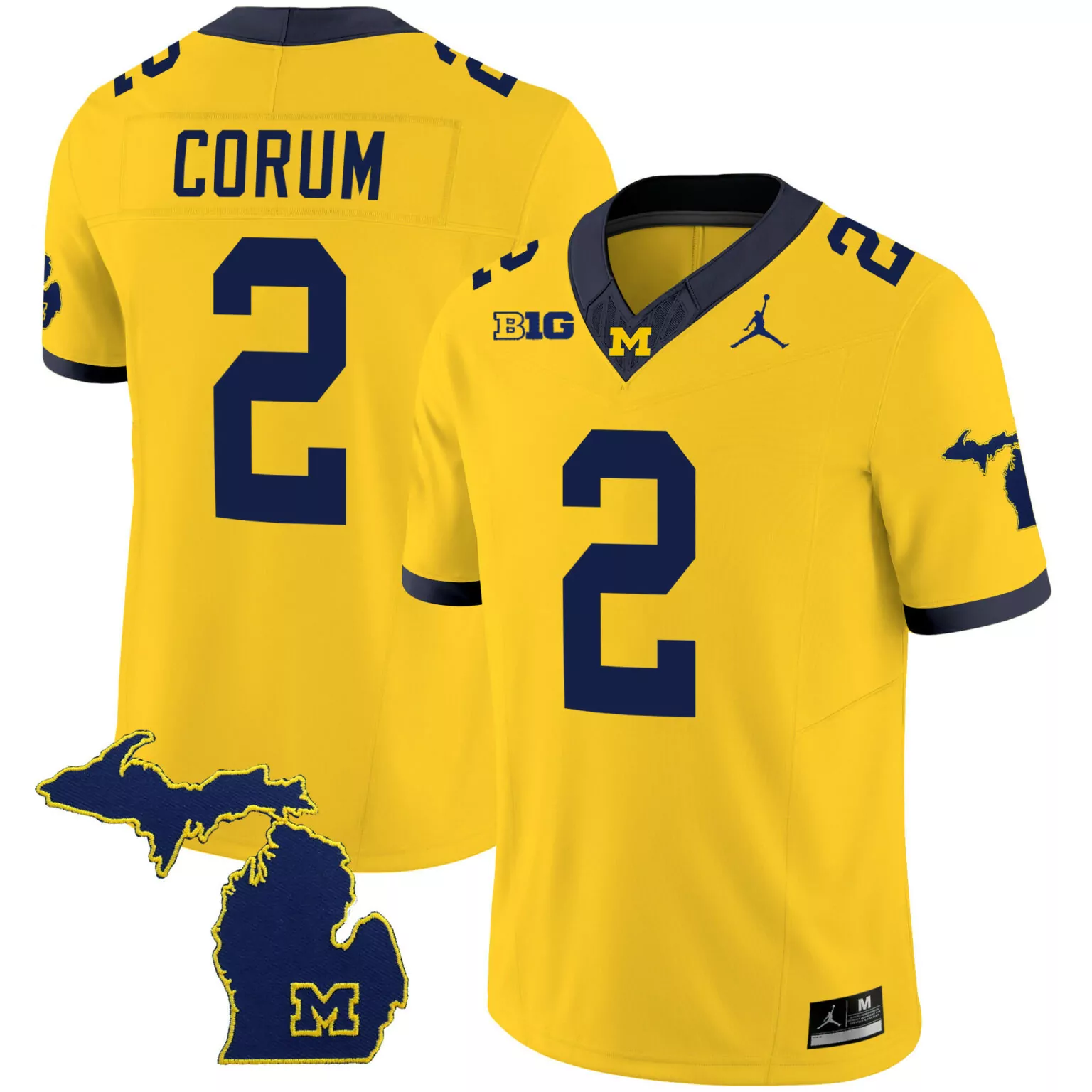 Corum 2 Michigan Wolverines Jersey Yellow Jordan Brand Big Ten State Outline Men