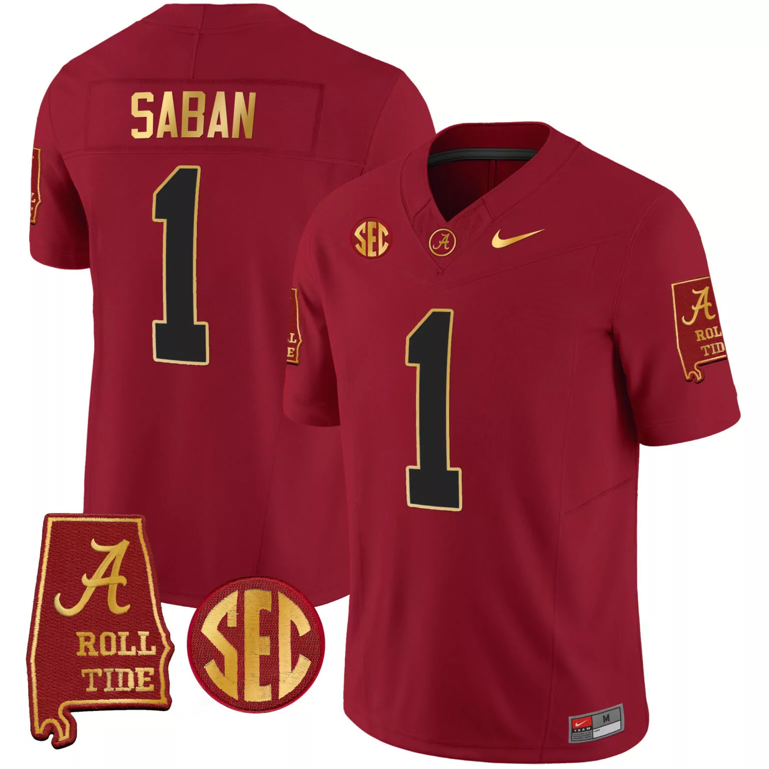 Nick Saban 1 Alabama Crimson Tide Jersey State Outline Men Black Gold v3 All Stitched