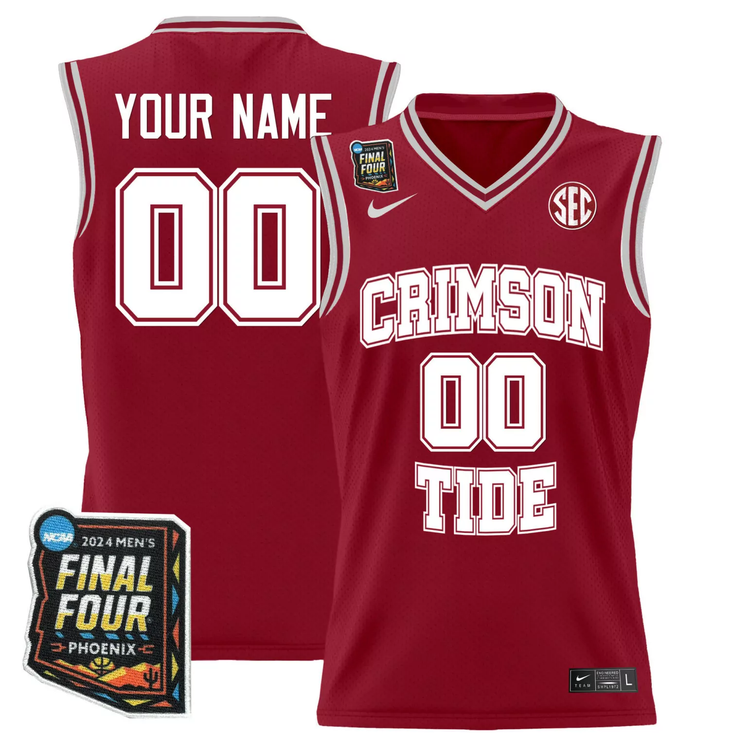 Custom Alabama Crimson Tide Jersey Maroon 2024 Ncaa Men's Final Four Men White All