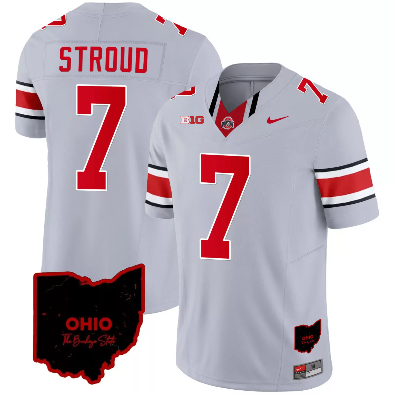 Stroud 7 Ohio State Jersey Gray The Buckeye Map Men Red Black White All Stitched
