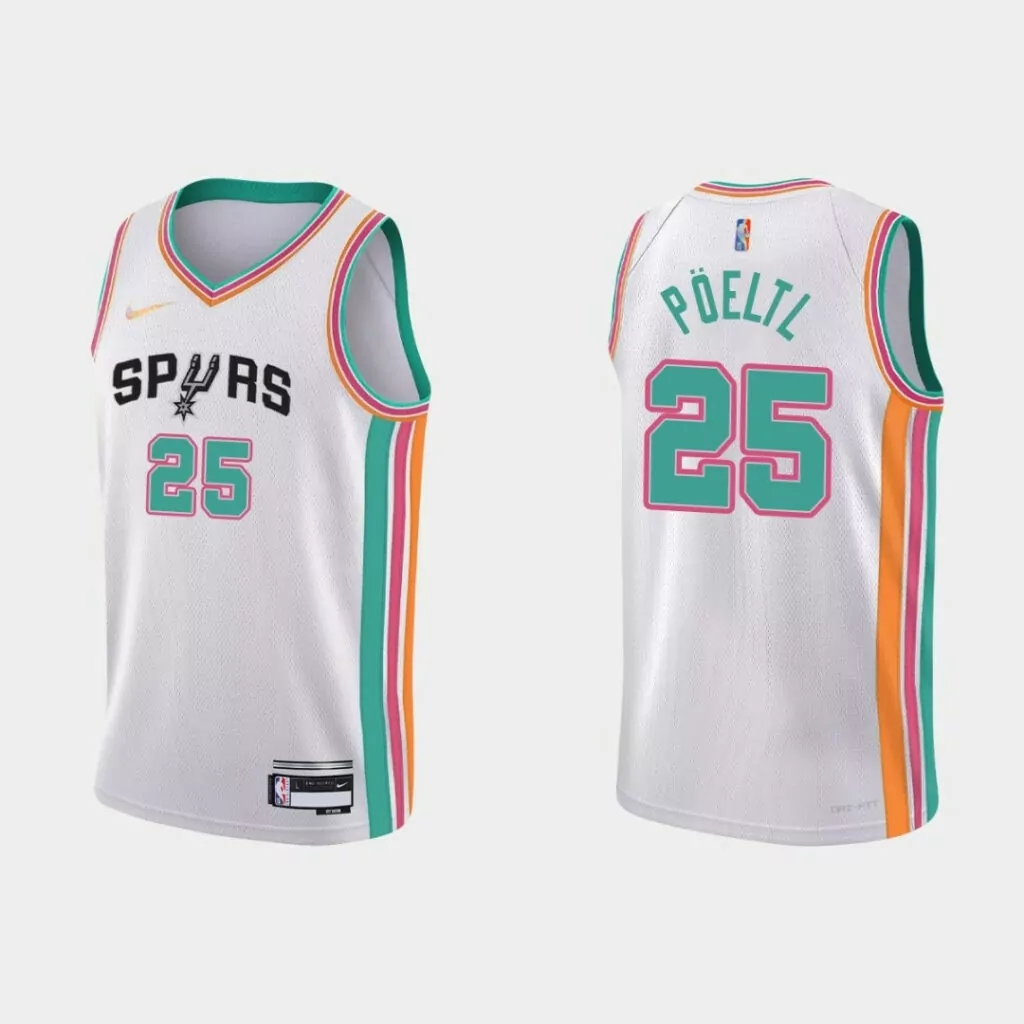 Jakob Poeltl 25 Spurs Jersey White Men Alternate Teal Pink Orange