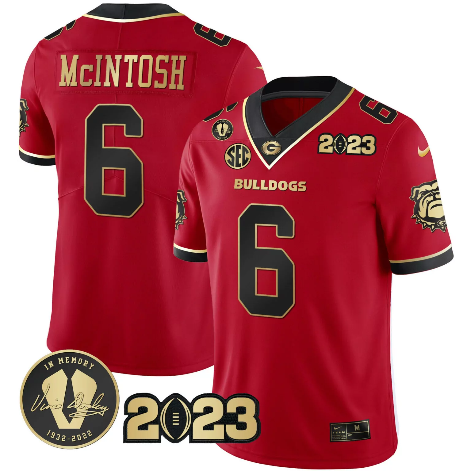 Kenny Mcintosh 6 Georgia Bulldogs Jersey Red 2023 Championship Memory Vince Dooley 1932-2022