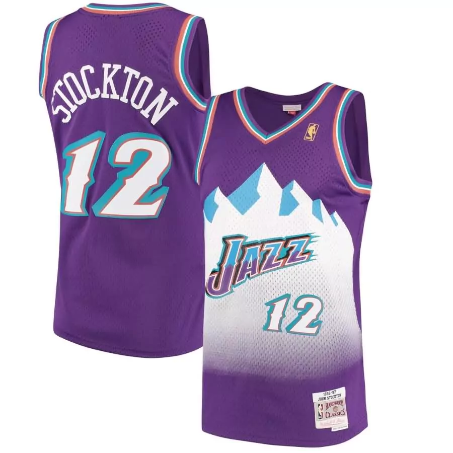John Stockton 12 Jazz Jersey Purple 1996-97 Mitchell Ness Hardwood Classics Men Custom Design