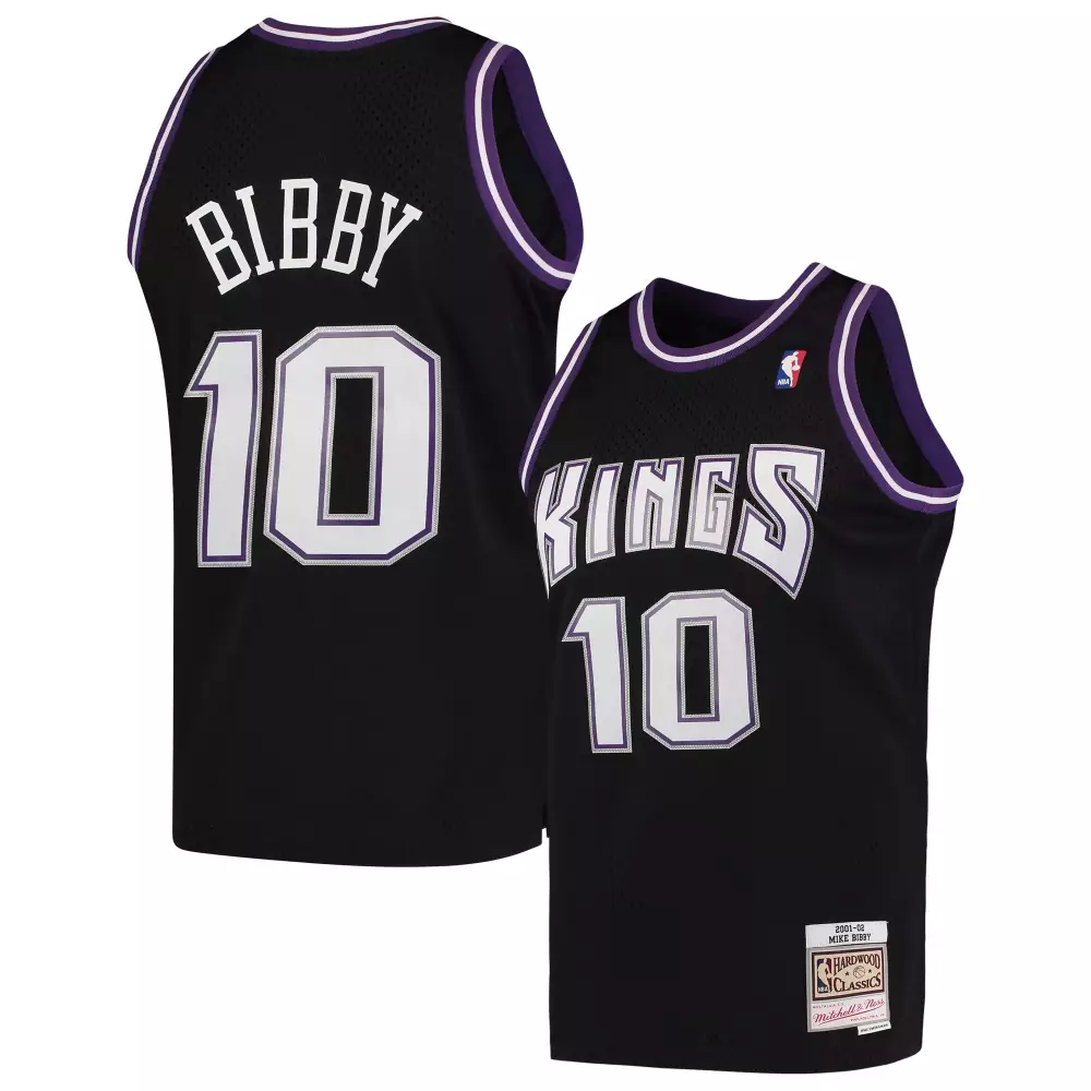 Mike Bibby 10 Sacramento Kings Jersey Black Hardwood Classics Men White Purple Swingman