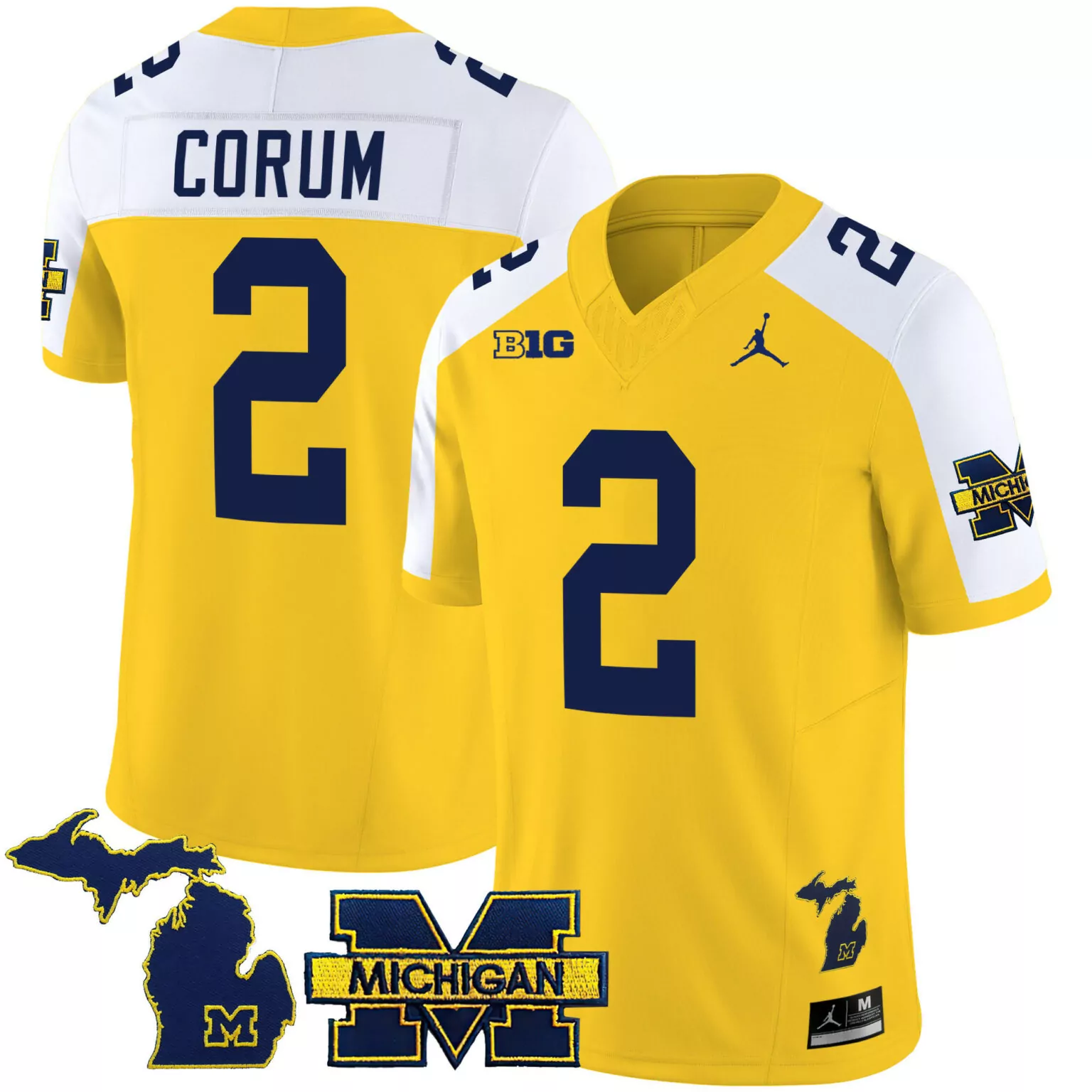 Corum 2 Michigan Wolverines Jersey Yellow State Outline Big Ten Men White Navy Blue