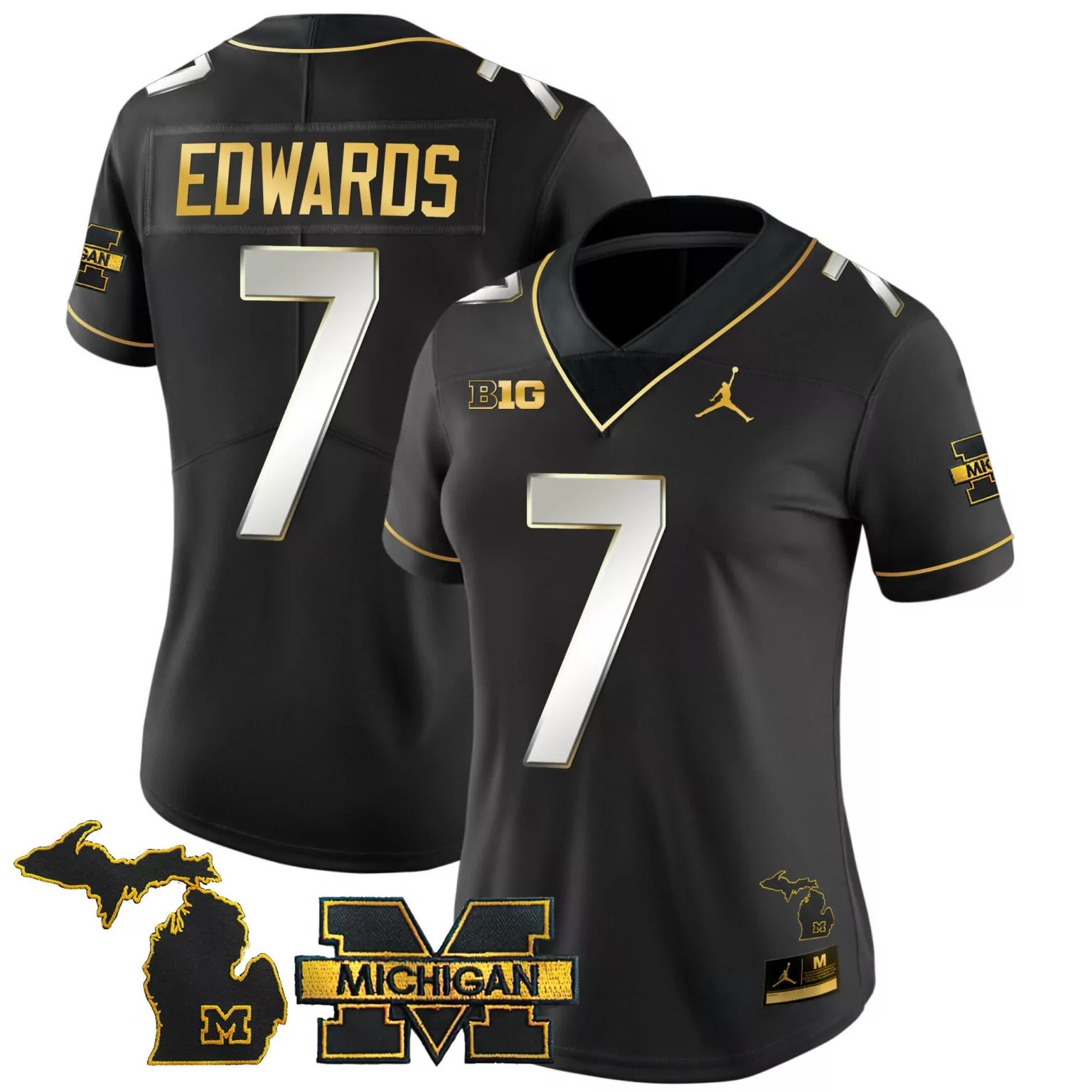 Donovan Edwards 7 Michigan Jersey Black Jordan Brand Wolverines Big Ten Men Gold